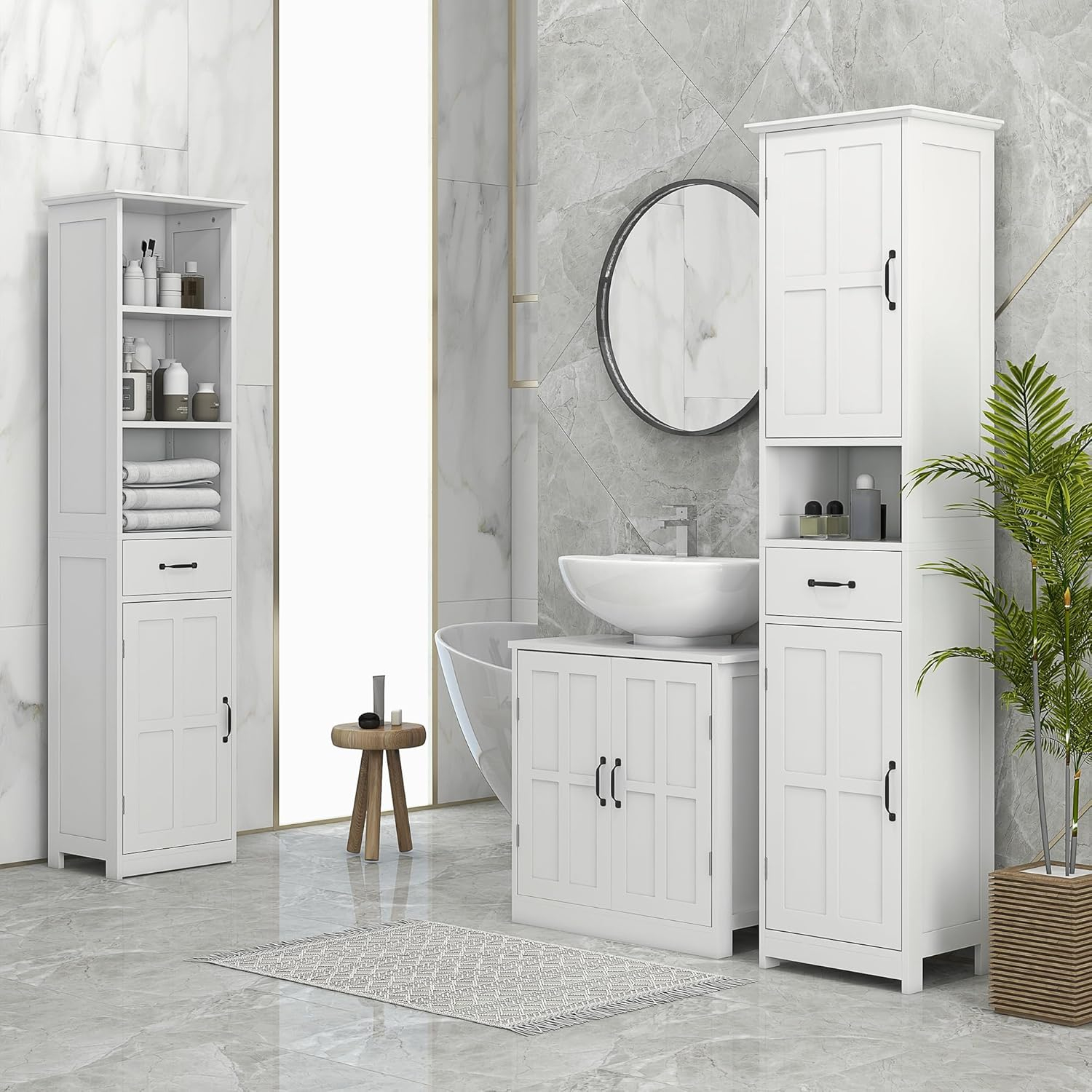 kleankin Pedestal Sink Storage Cabinet, Under Sink Cabinet, Bathroom Vanity Cabinet with Double Doors and Adjustable Shelf, White