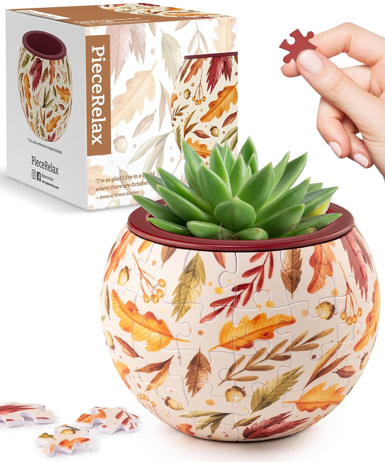 3D Puzzle Planter 80 Pieces - Flower Pot - Dancing Leaves in Fall, Home Decor Flower Pots for Indoor Cactus, Succulents Pots [K1108]