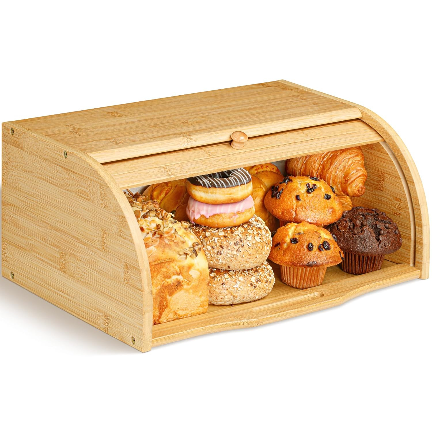 Bamboo Bread Box, Large Wooden Food Keeper for Kitchen Countertop , Storage Bin for Muffins & Bagels by Golden Nature