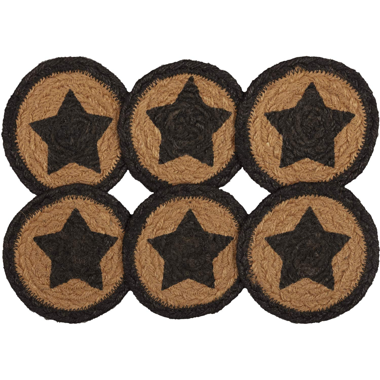 Rustic Black and Tan Jute Star Coasters Set of 6