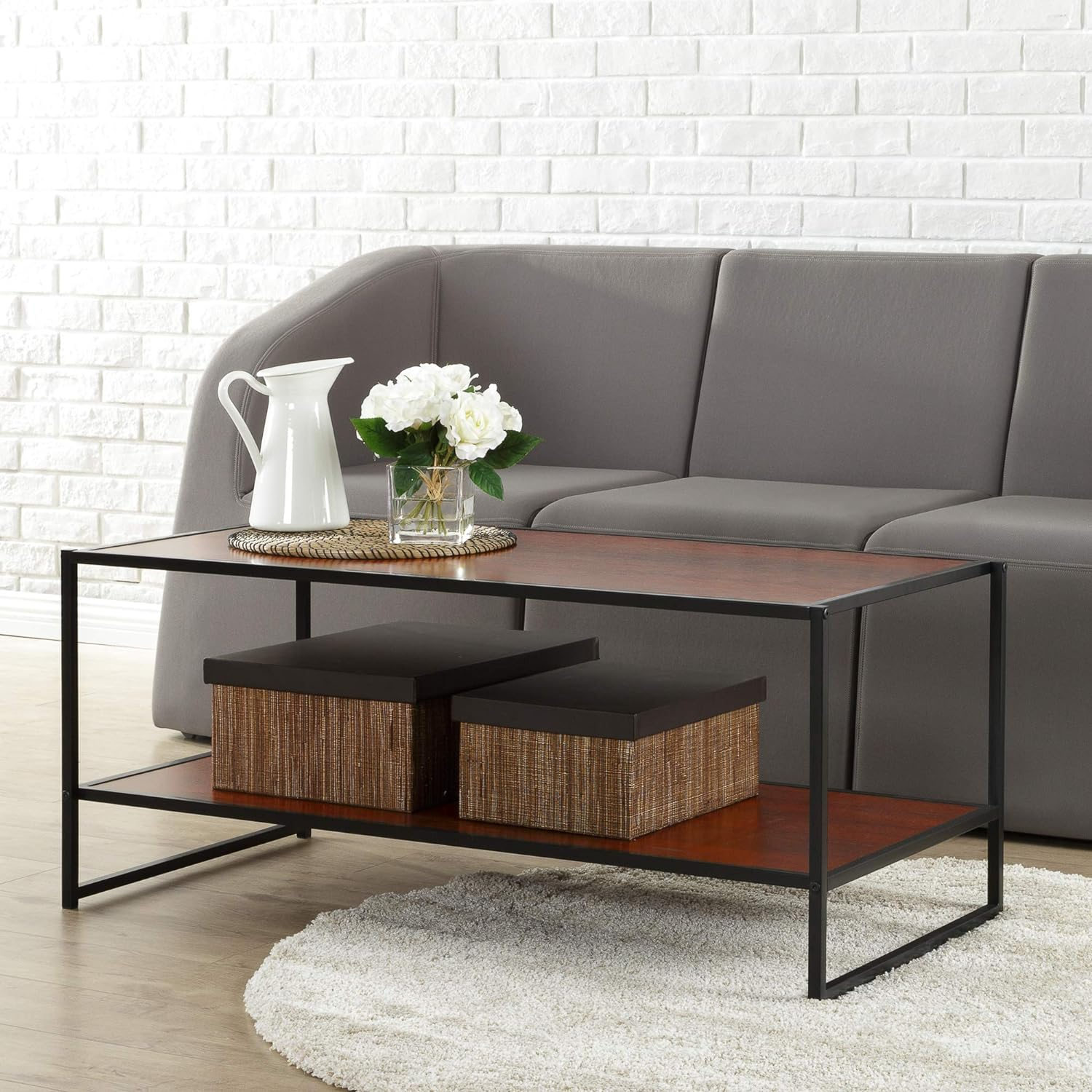 ZINUS TV Stand with Shelf, 40 Inch, Red mahogany wood grain
