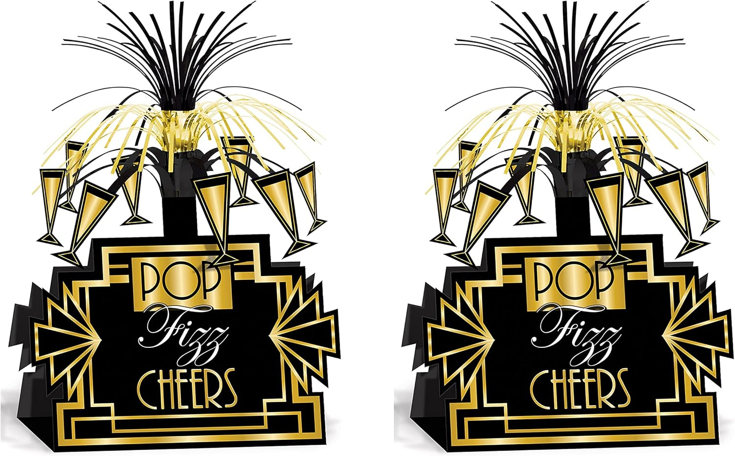 Beistle 2-Piece Champagne Pop Fizz Cheers Table Centerpieces, 1920’s Era Party Supplies, New Years Eve, Awards Night & Gatsby Party Decor, 13"