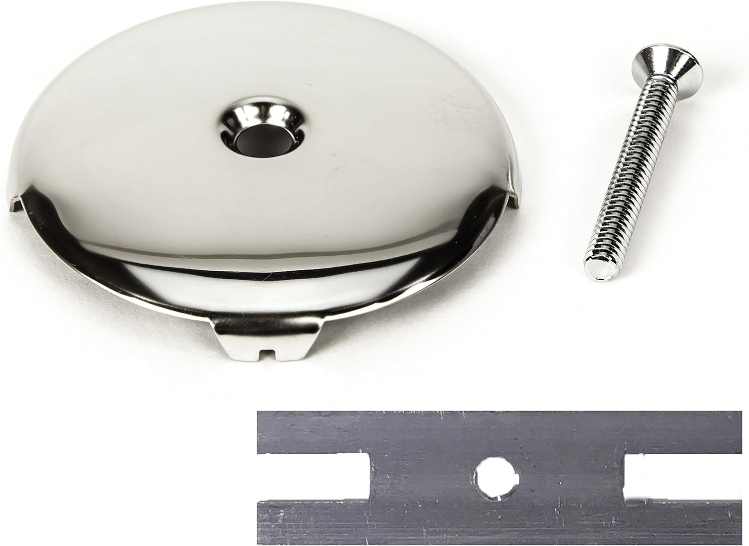 PF WaterWorks Universal Bathtub/Bath Tub Drain Single/One (1) Hole Overflow Face Plate - Matching Screw - Adapter for 2 Hole; Chrome; PF0930-CH