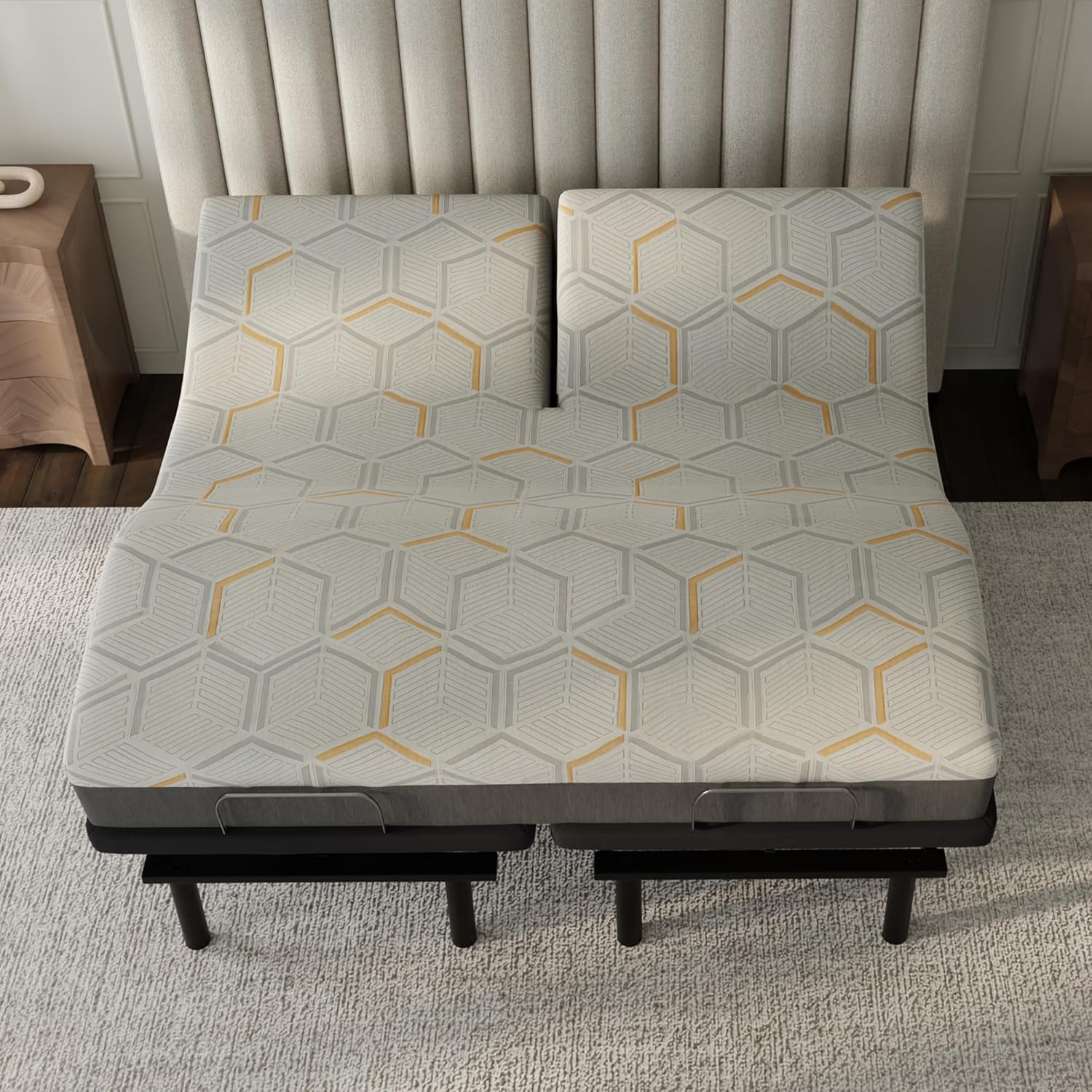 Blissful Nights - e4 Split Head Flex Top King Size Adjustable Bed Frame Set with 12" Copper Gel Infused Memory Foam Mattress Medium Firm, 120-Night Trial