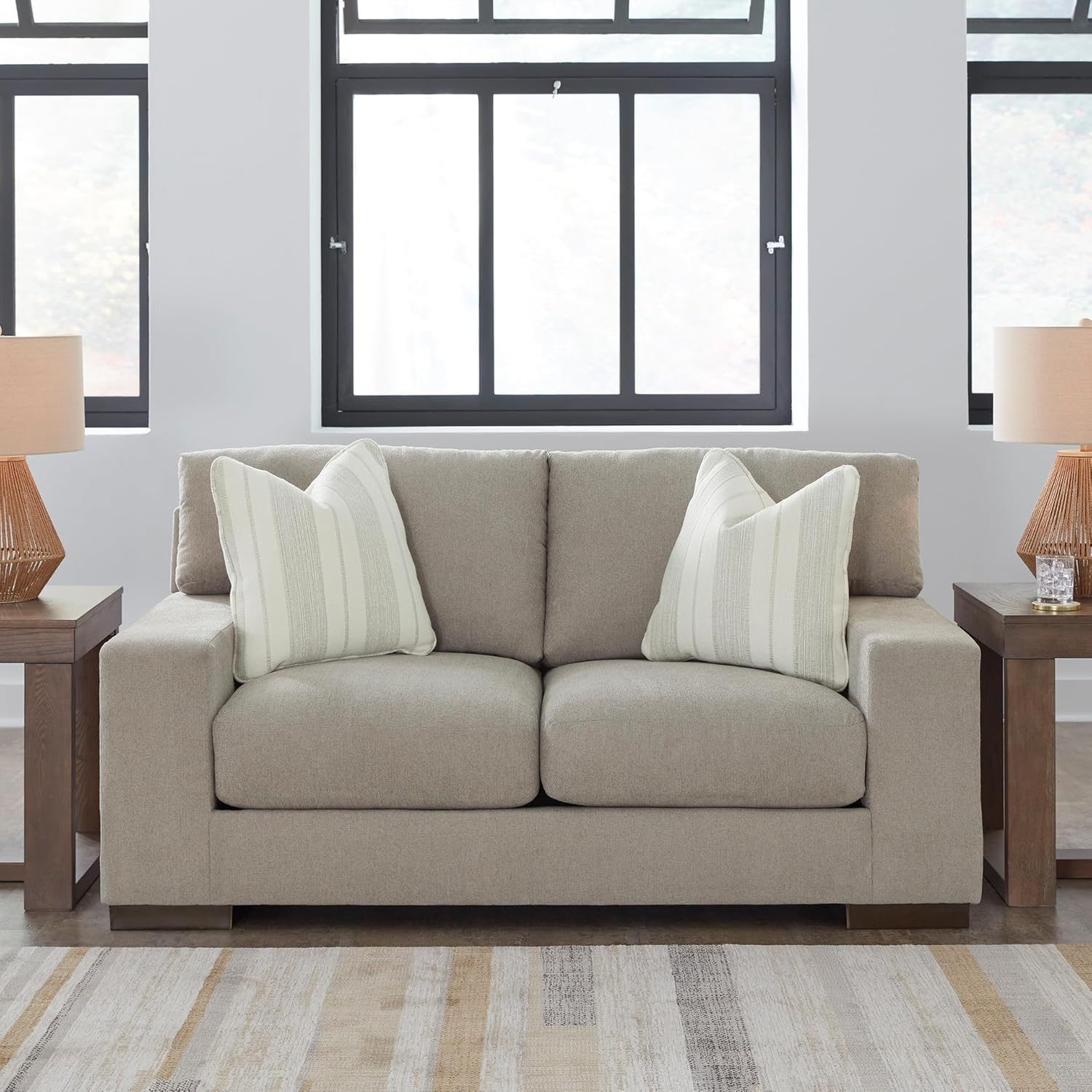 Beige Fabric Loveseat with Removable Cushions