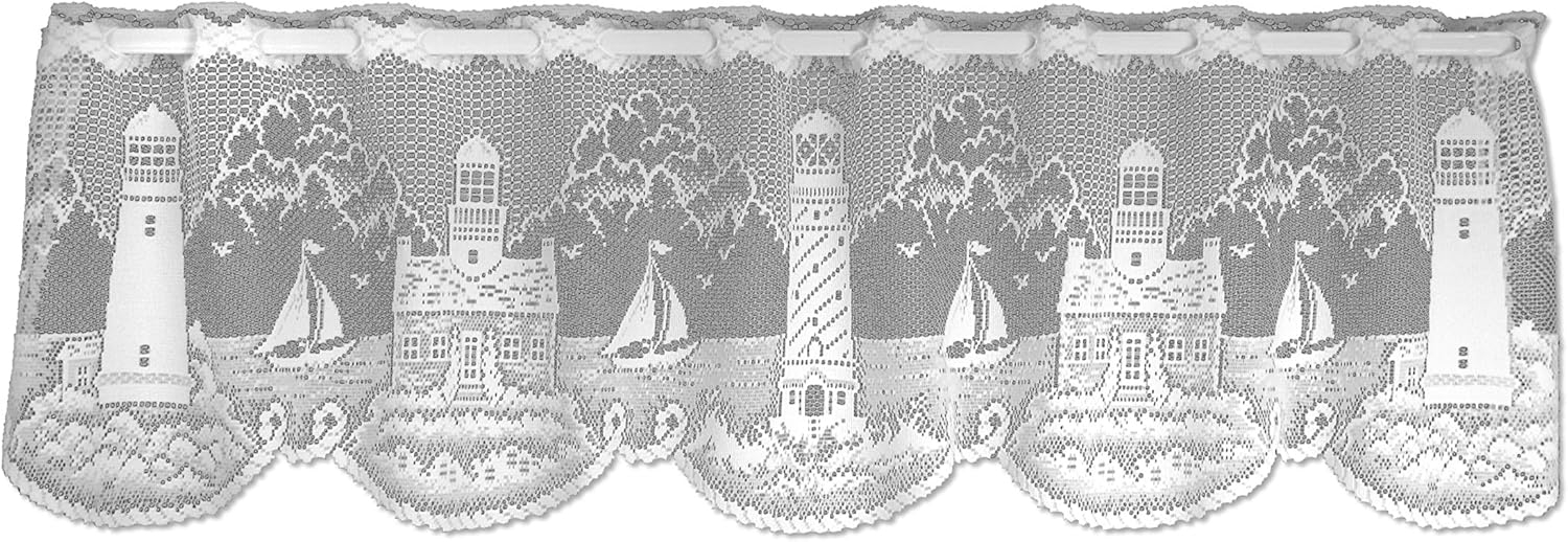 Heritage Lace Lighthouse 60-Inch Wide by 15-Inch Drop Valance, White
