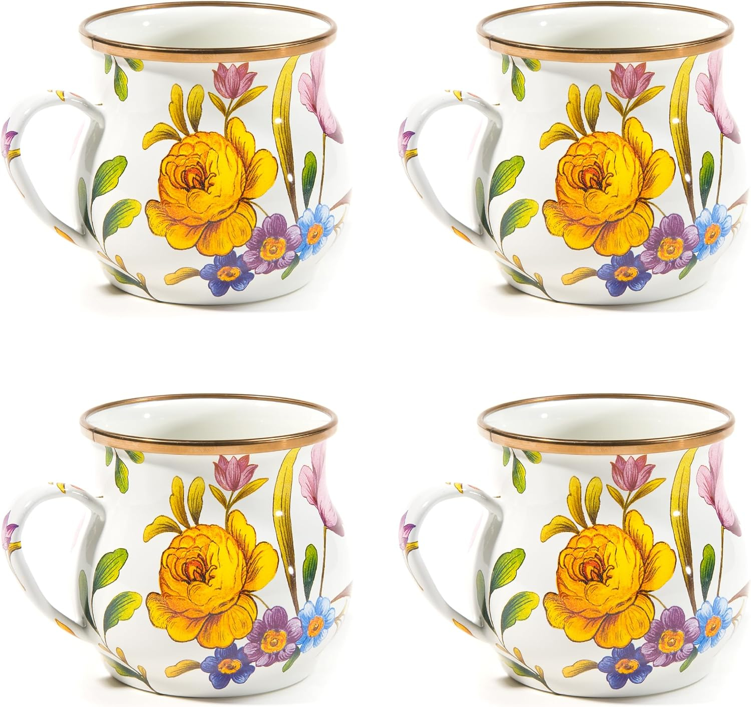 MacKenzie-Childs White Flower Market White Mugs (Set of 4)