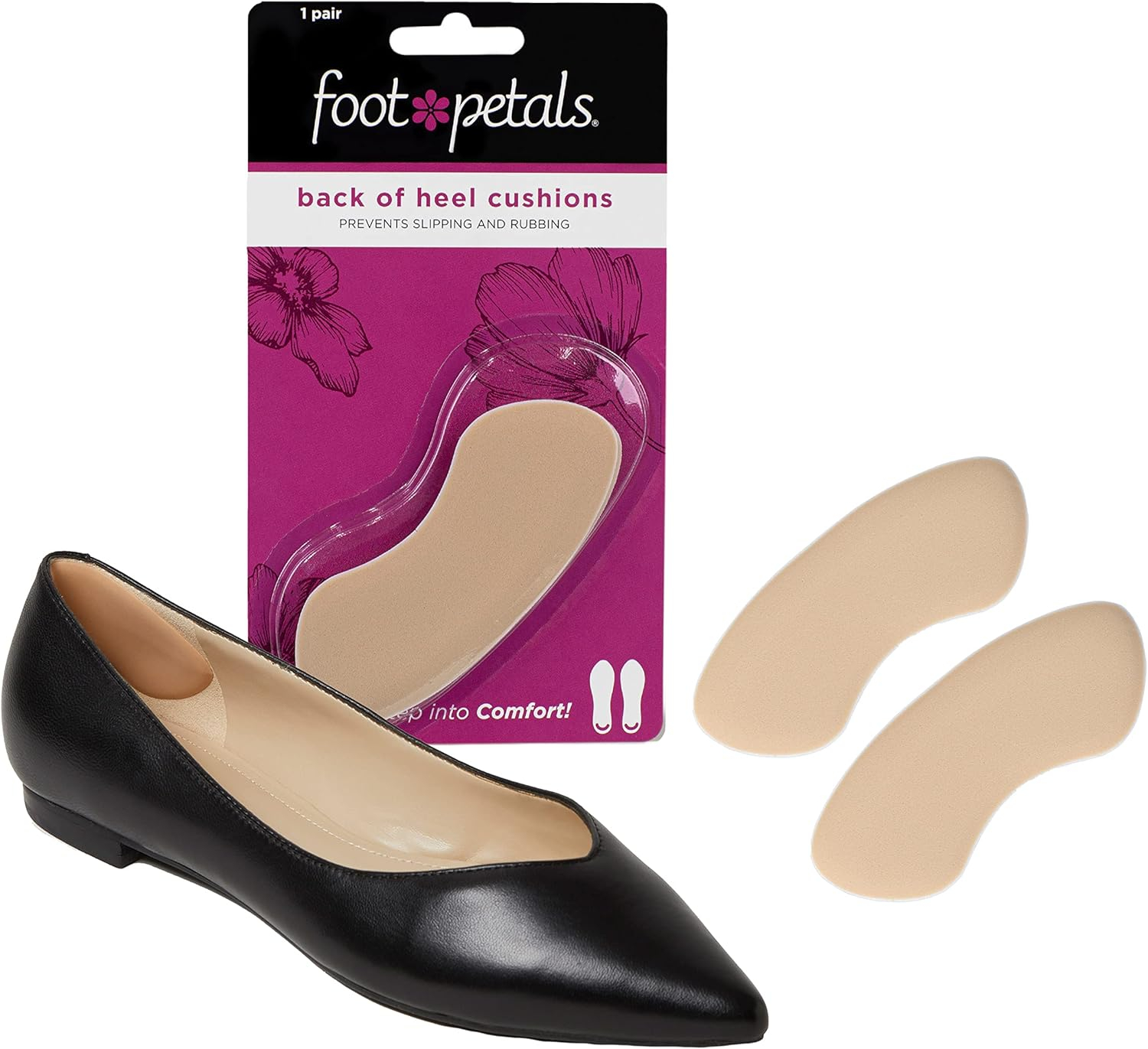 Fancy Feet Back-of-Heel Cushions - One Pair of Cushioned Heel Inserts to Prevent Rubbing and Blisters from Uncomfortable Shoes, Khaki