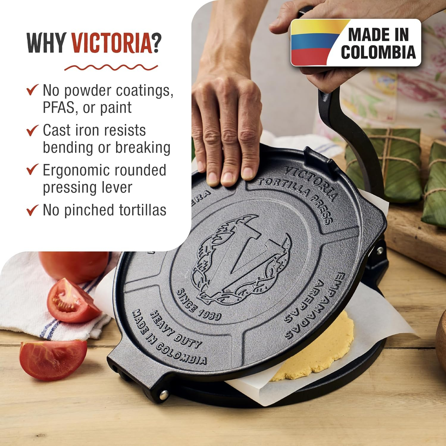 Victoria 10-Inch Heavy-Duty Cast Iron Tortilla Press