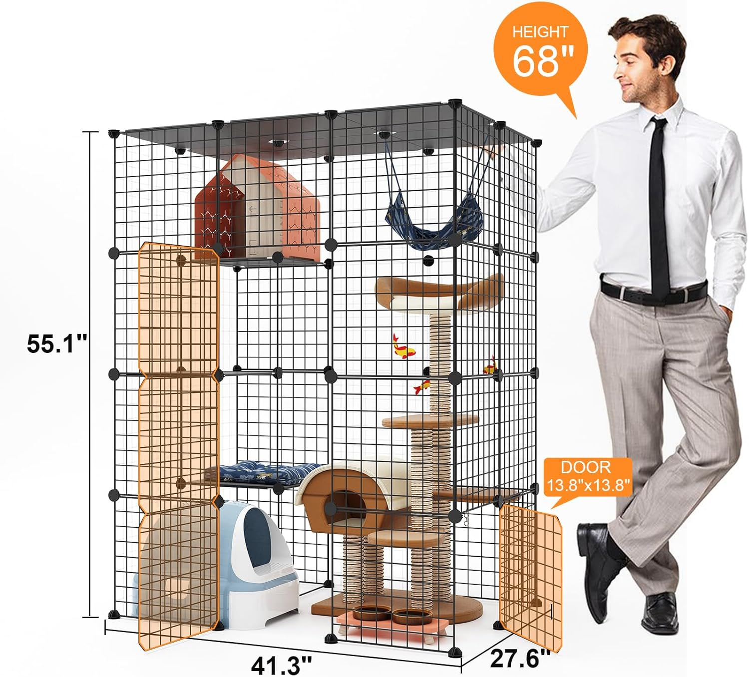 Large Cat Cage Enclosure Indoor DIY Cat Playpen Detachable Metal Wire Kennels Crate 2x3x4 Large Exercise Place Ideal for 1-3 Cat
