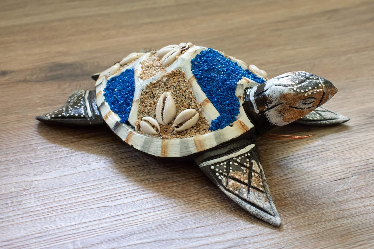 Wooden Tortoise Turtle Home Decor Sculpture Statue Wall Hanging Handmade Seaside Tropical Nautical Ocean Coastal Blue - 8" long x 5" wide x 2.5" tall