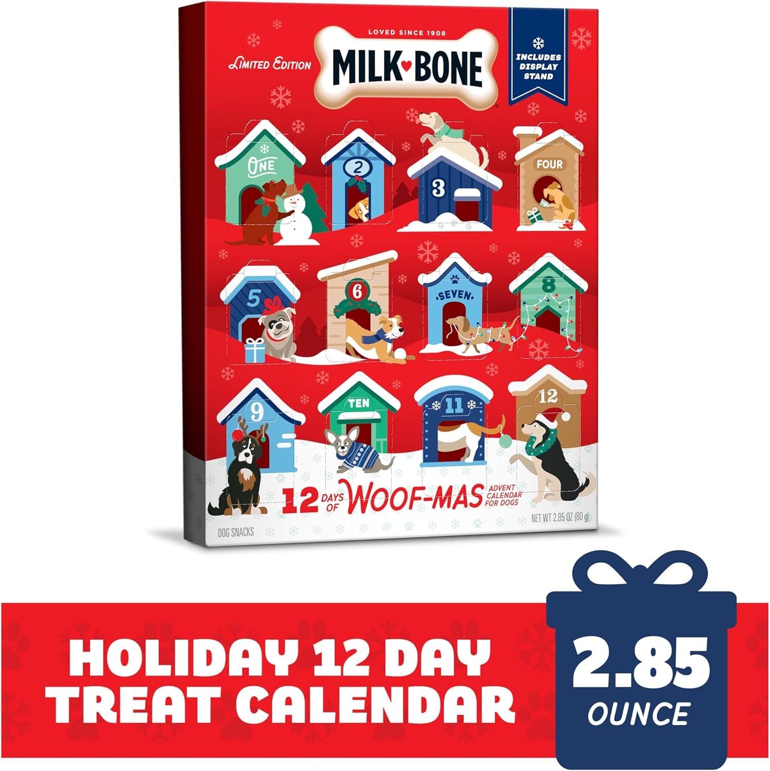 Milk-Bone Limited Edition Holiday Dog Treats 12 Day Advent Calendar, 2.85 Ounce