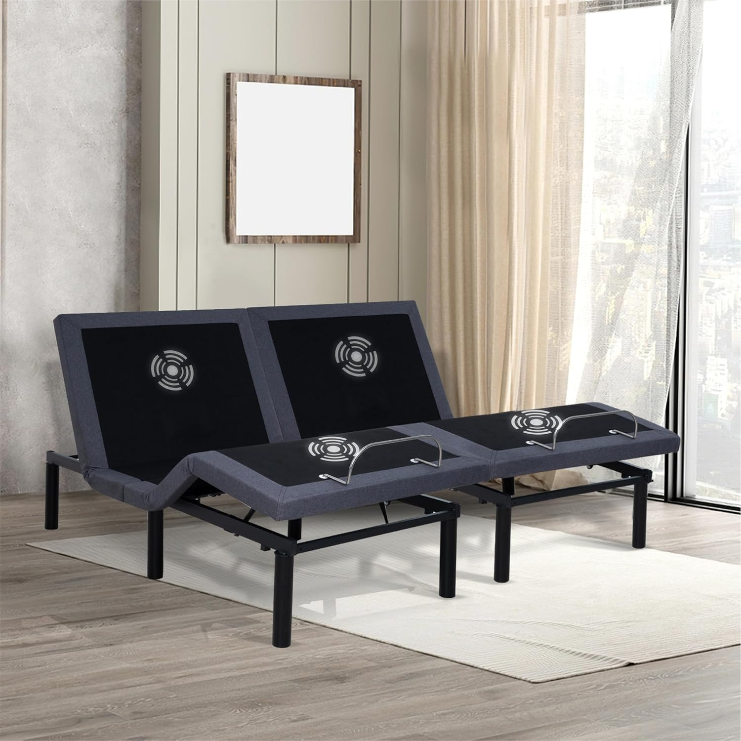 Naomi Home Split King Size Ergonomic Adjustable Bed Base with Basic Lumbar Support & Head Tilt, Back & Leg Massage, Wireless Remote, Assembly Needed - Split King, Gray