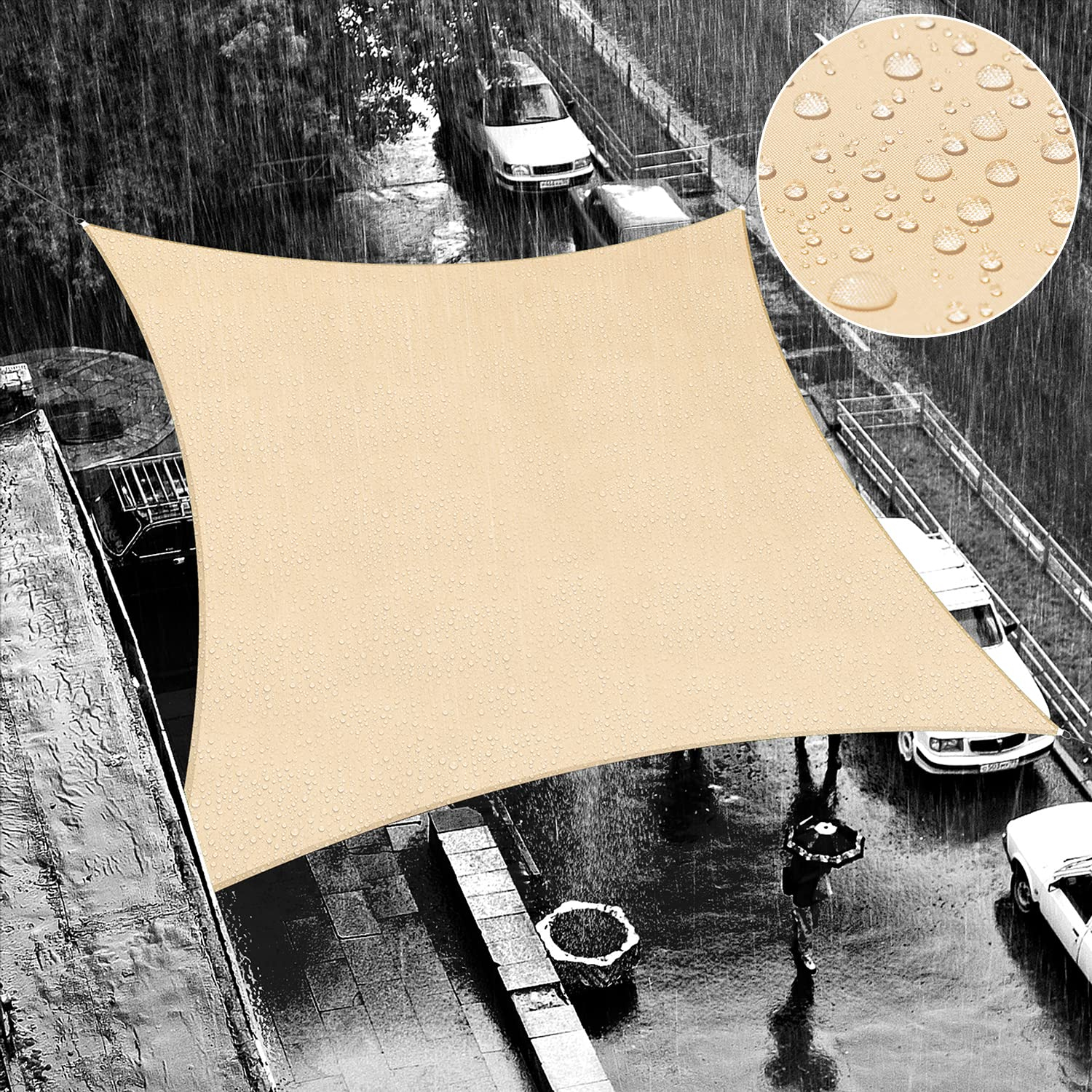 Beige Waterproof 7x12 Rectangle Shade Sail for Patio