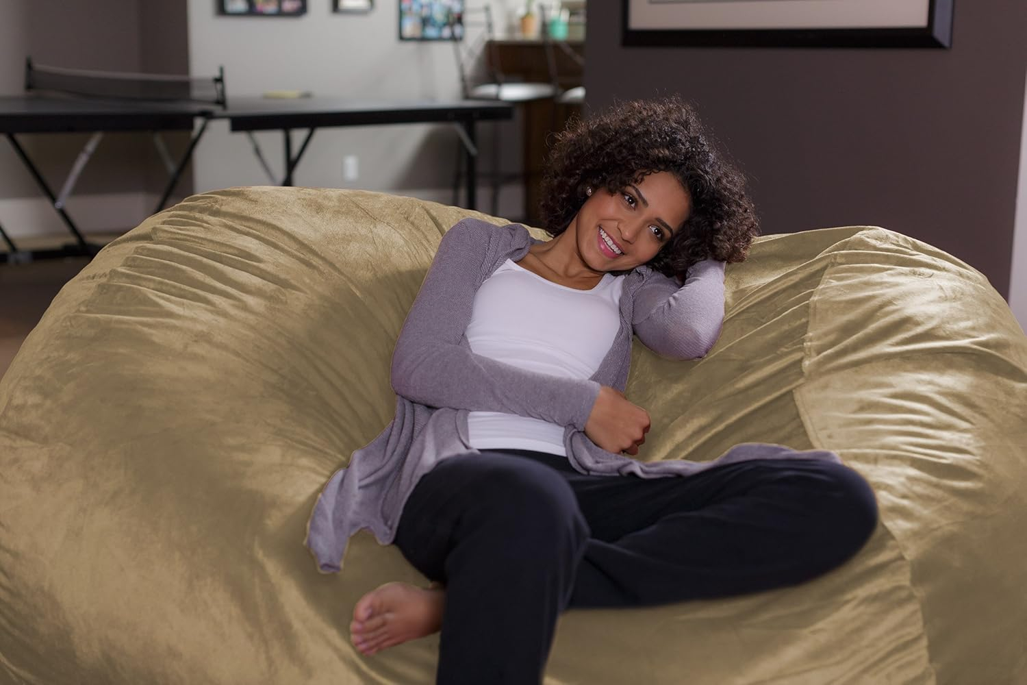 Sofa Sack Bean Bag Lounger - Plush Bean Bag Sofas with Super Soft Microsuede Cover - XL Memory Foam Stuffed Lounger Chairs for Kids, Adults, Couples - Jumbo Bean Bag Chair Furniture 6 Feet - Camel