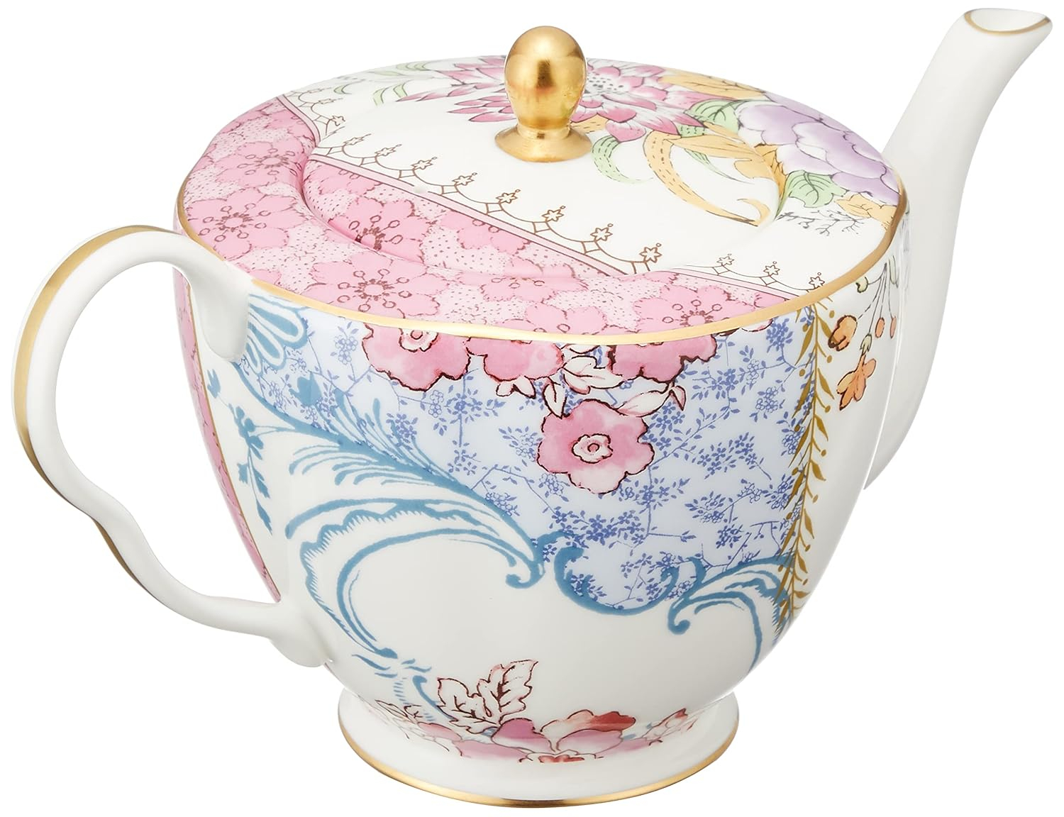 Butterfly Bloom Floral Bone China Teapot with Gold Accents