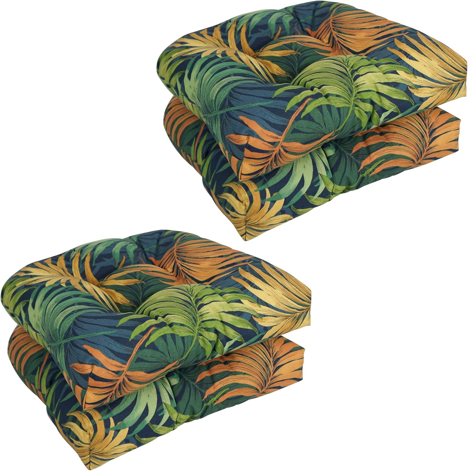 Set of 4 U-Shaped Patterned Spun Polyester Tufted Dining Chair Cushions