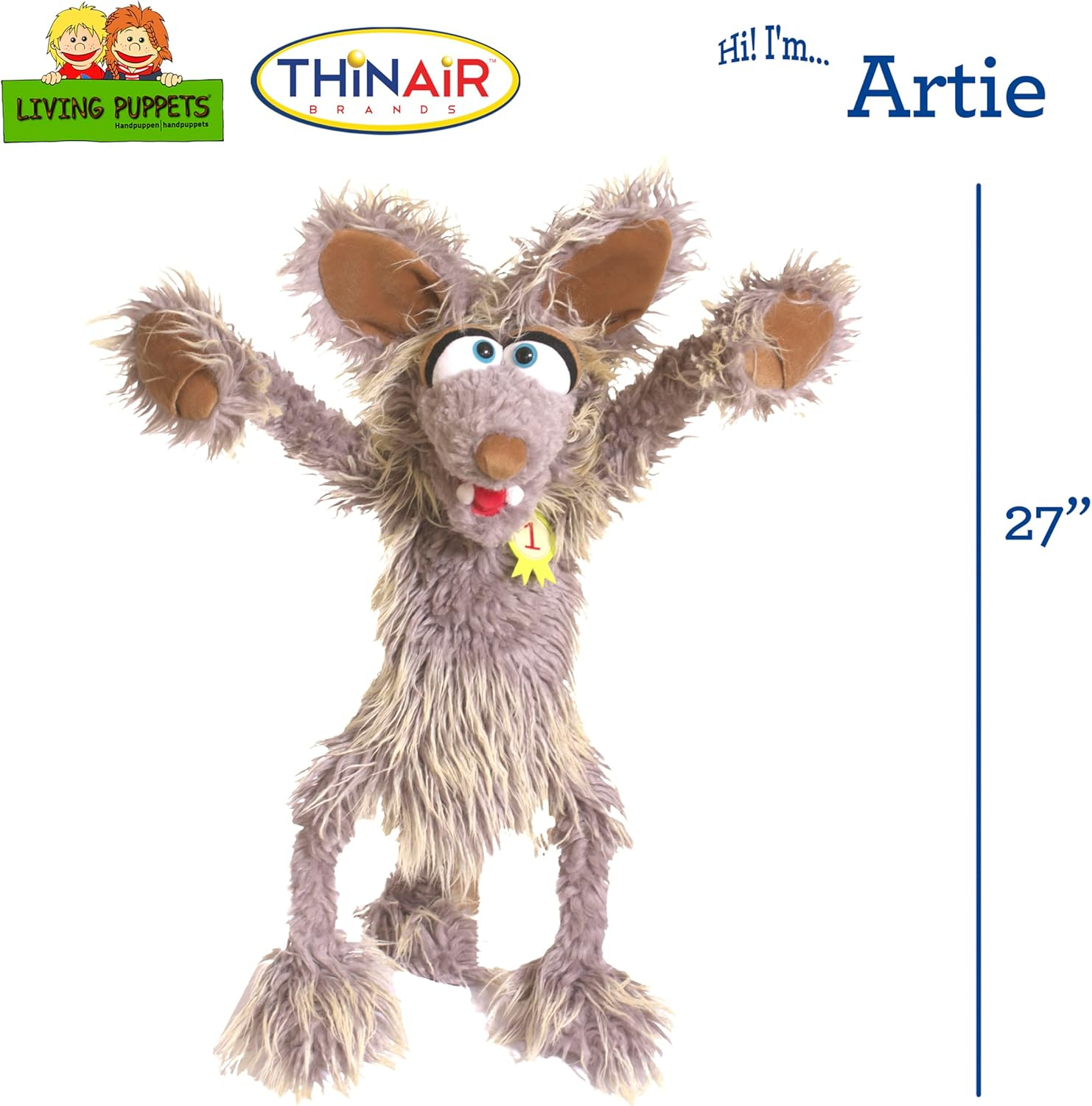 Living Puppets - Artie The Coyotte Large 27-Inch Plush Hand Puppet - Fine European Design, Ultra-Soft and Cuddly, Promotes Child Development, Safety Certified, Teacher-Recommended for Boys and Girls
