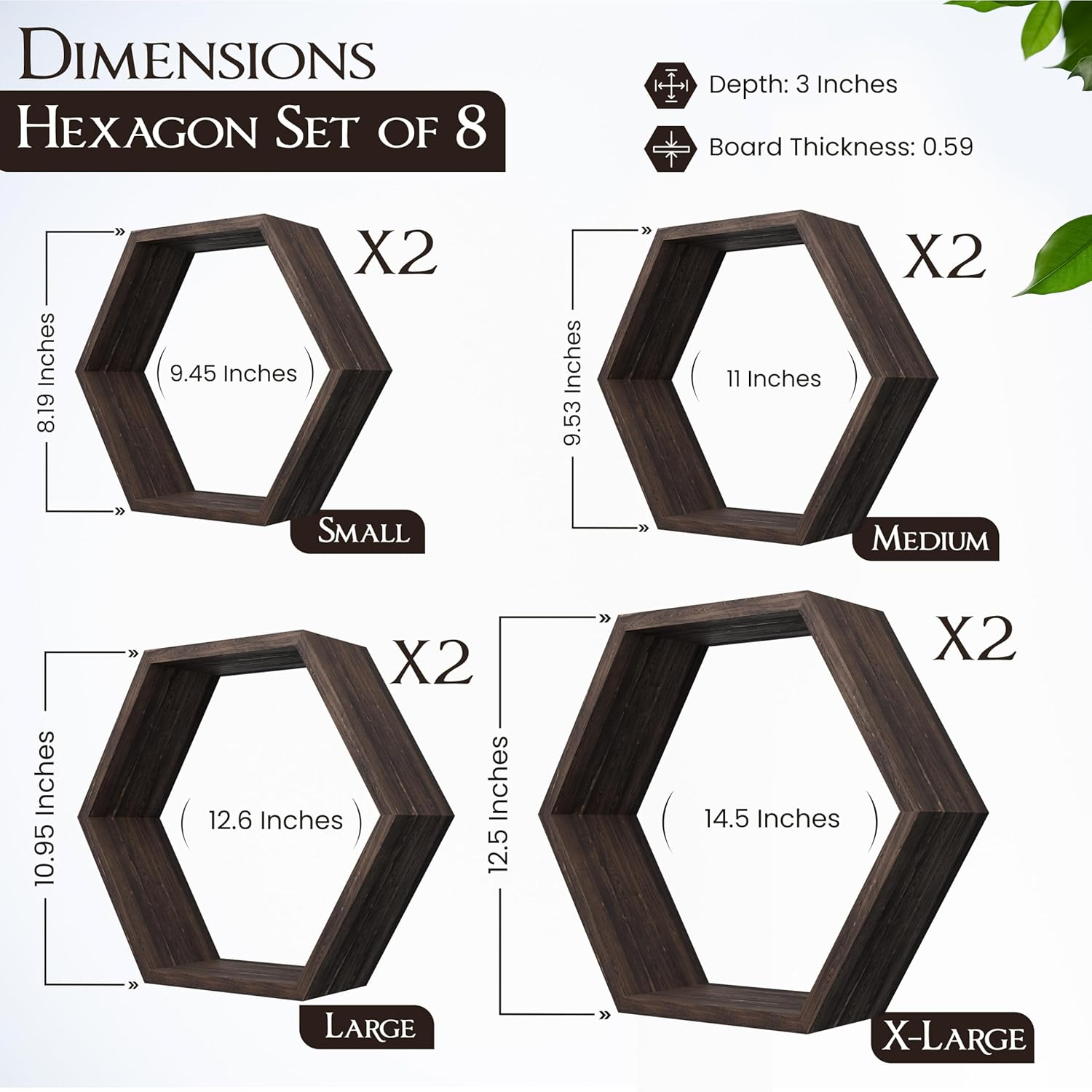 Hokku Designs Floating Shelves Set Of 8 Honeycomb Shelves For Wall,Rustic Brown