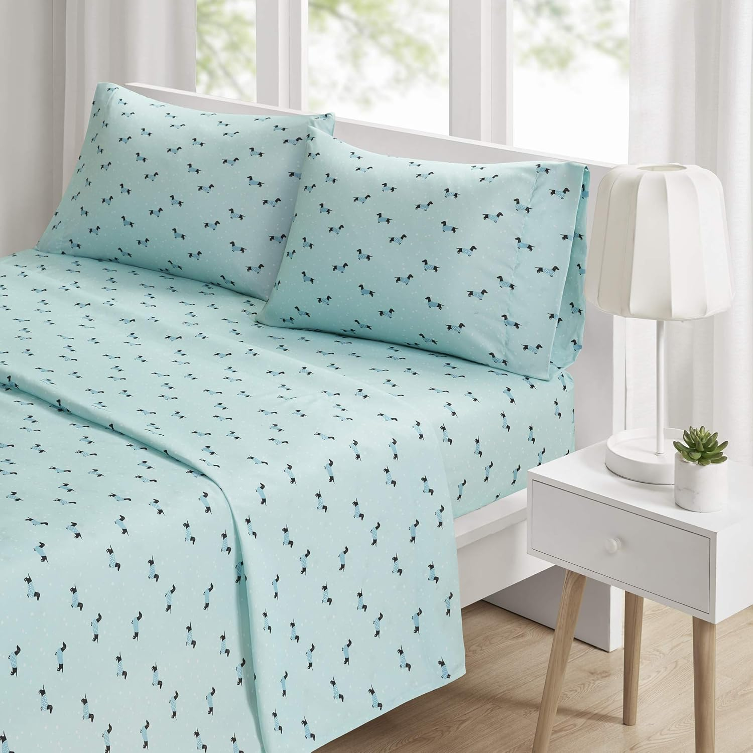 Novelty 4-Piece Aqua Dogs Microfiber Full Print Sheet Set