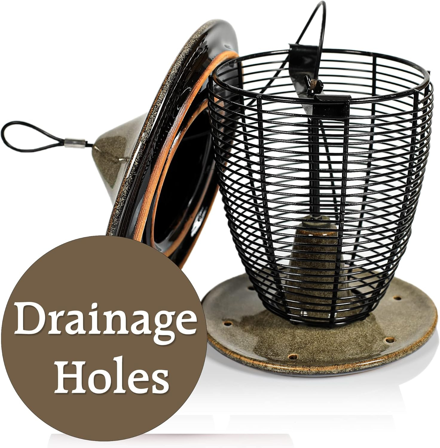 10 in. Sandy Granite Ceramic Feeder With Cage