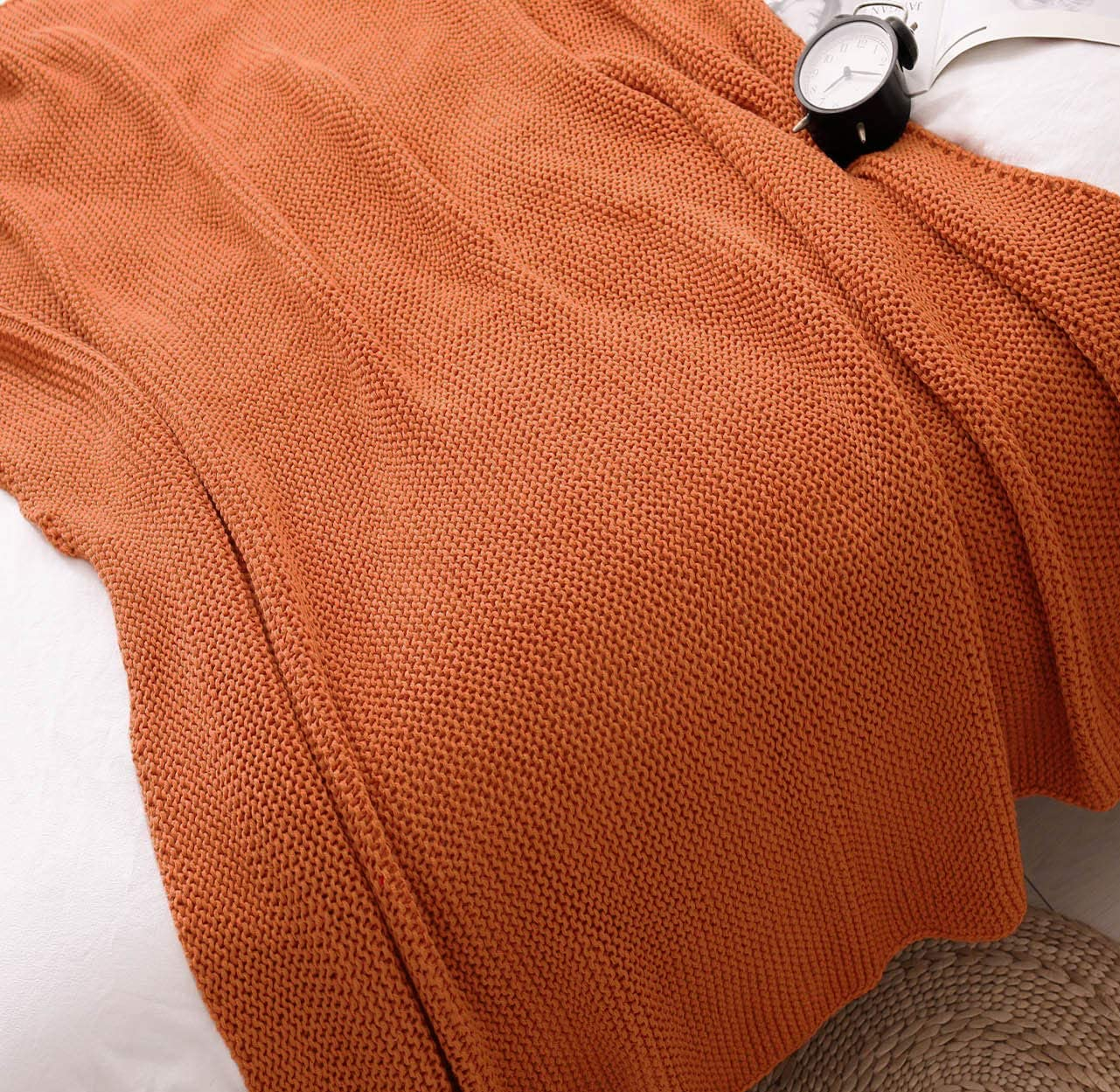 TREELY Knitted Throw Blanket Rust Orange Knit Throw Blanket for Couch Sofa Beach Chair, 50" x 60"