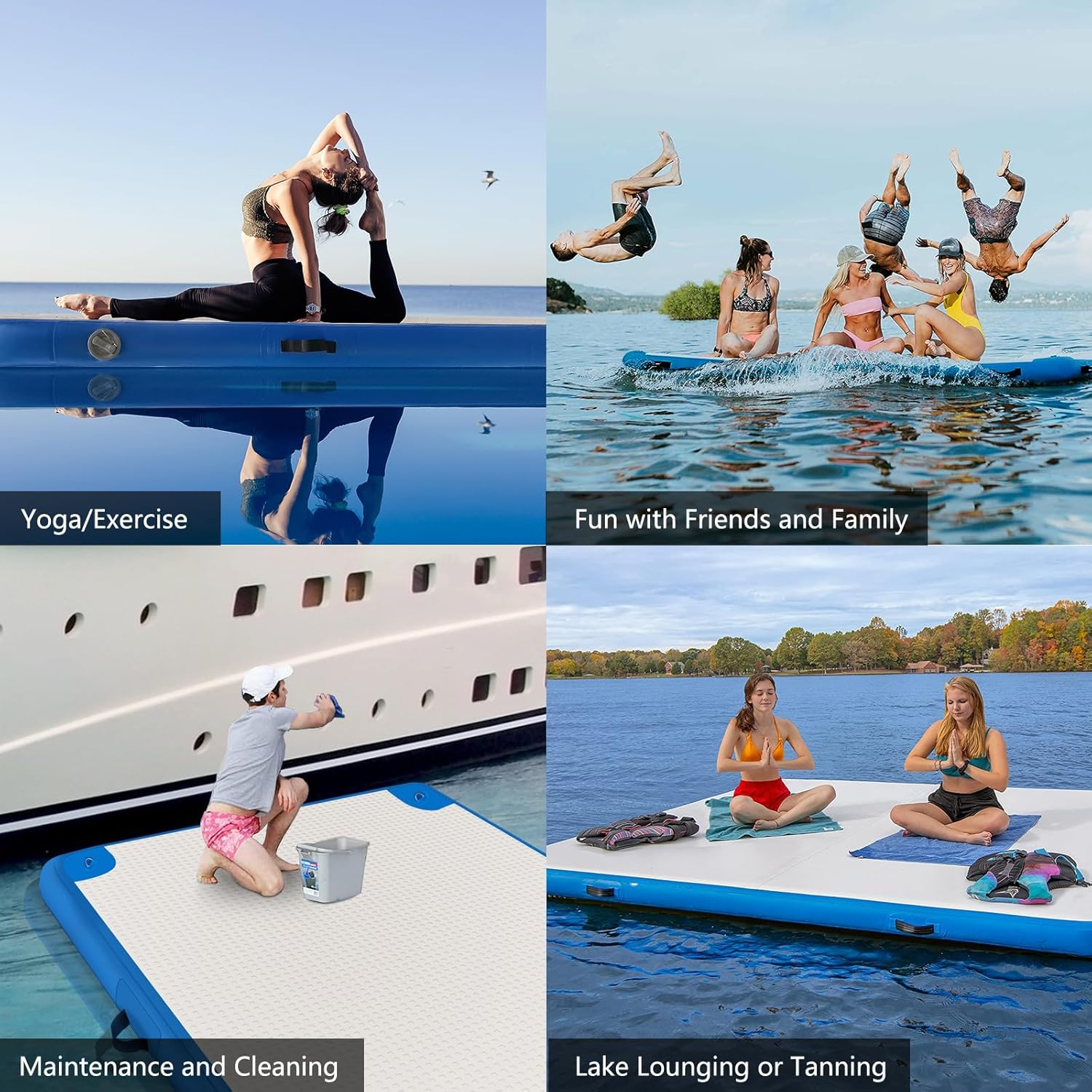 Inflatable Lake Float for Adults, Multi-Person Inflatable Swim Deck with None-Slip Surface, Swimming Water Platform, Floating Island - Dock - Raft for Pool & Beach, Lake, River Fun