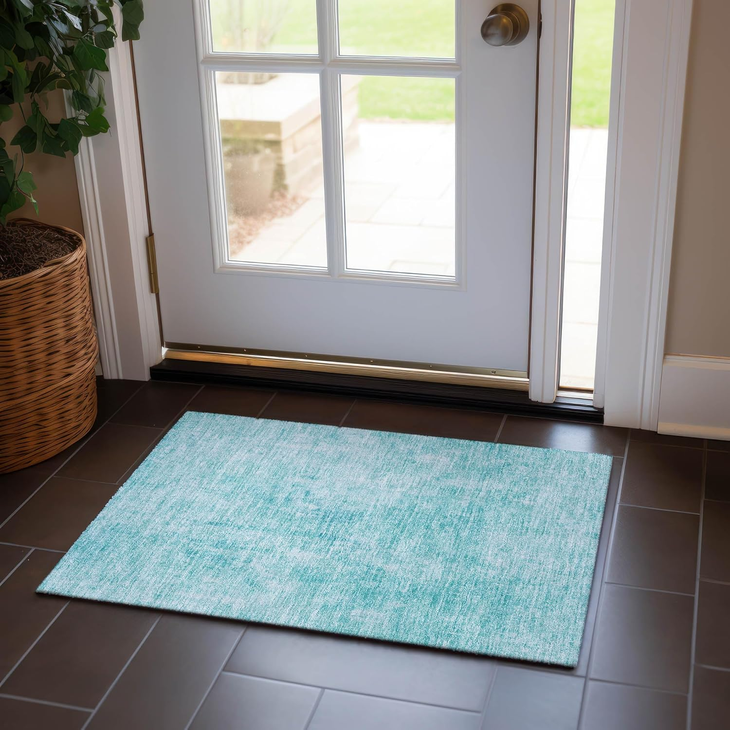 Addison Rugs Chantille ACN656 Teal 1'8" x 2'6" Indoor Outdoor Area Rug, Easy Clean, Machine Washable, Non Shedding, Bedroom, Entry, Living Room, Dining Room, Kitchen, Patio Rug