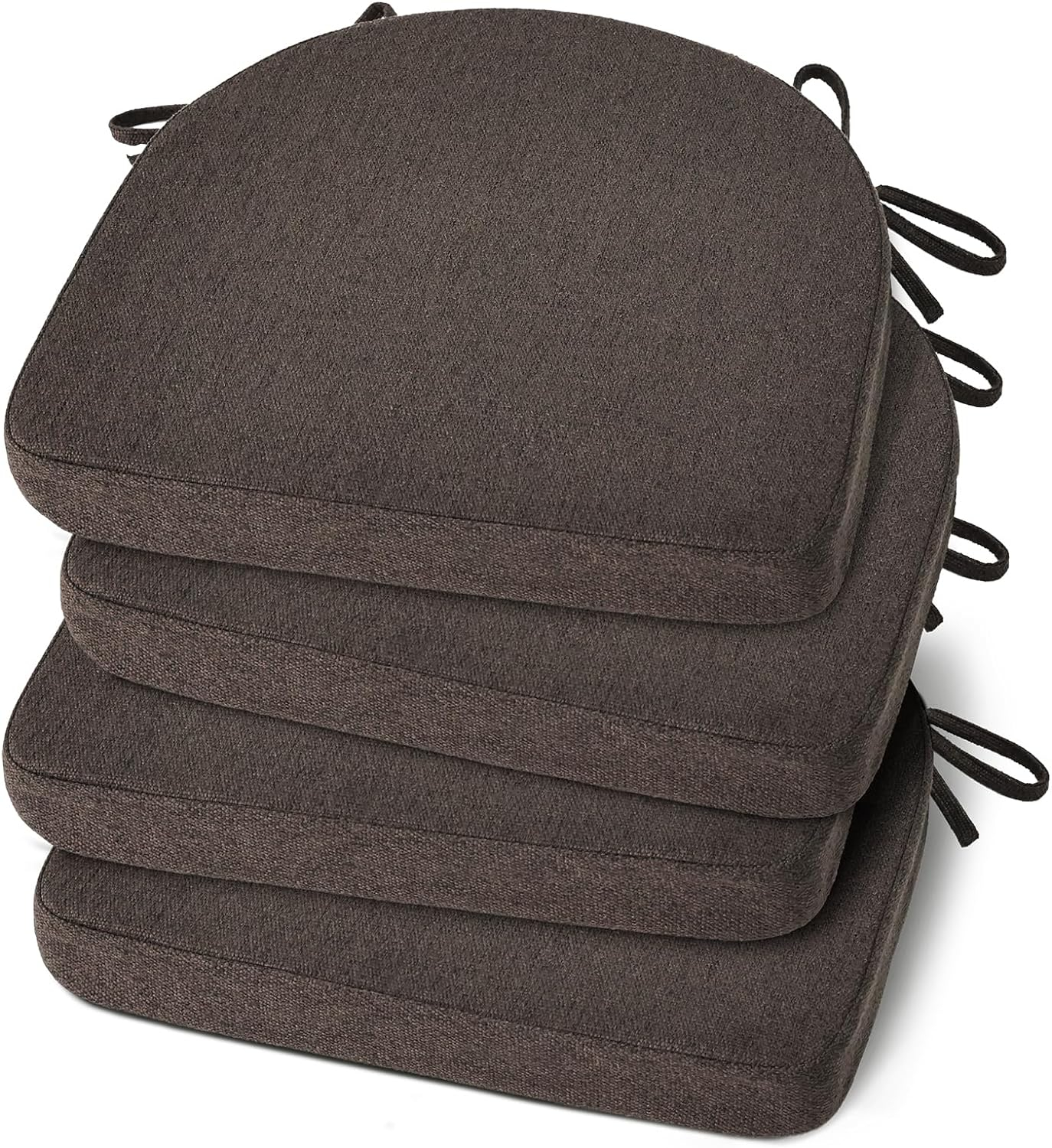 Shinnwa Kitchen Chair Cushions Set of 4, Non-Slip Dining Chair Cushions with Ties and Machine Washable Cover, 4 Pack, 17 x 16.5 x 2in, Dark Brown