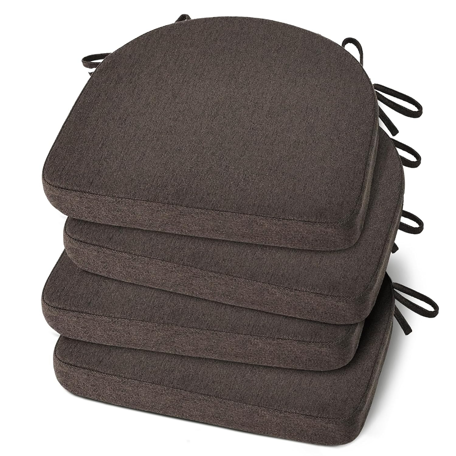 Shinnwa Kitchen Chair Cushions Set of 4, Non-Slip Dining Chair Cushions with Ties and Machine Washable Cover, 4 Pack, 17 x 16.5 x 2in, Dark Brown