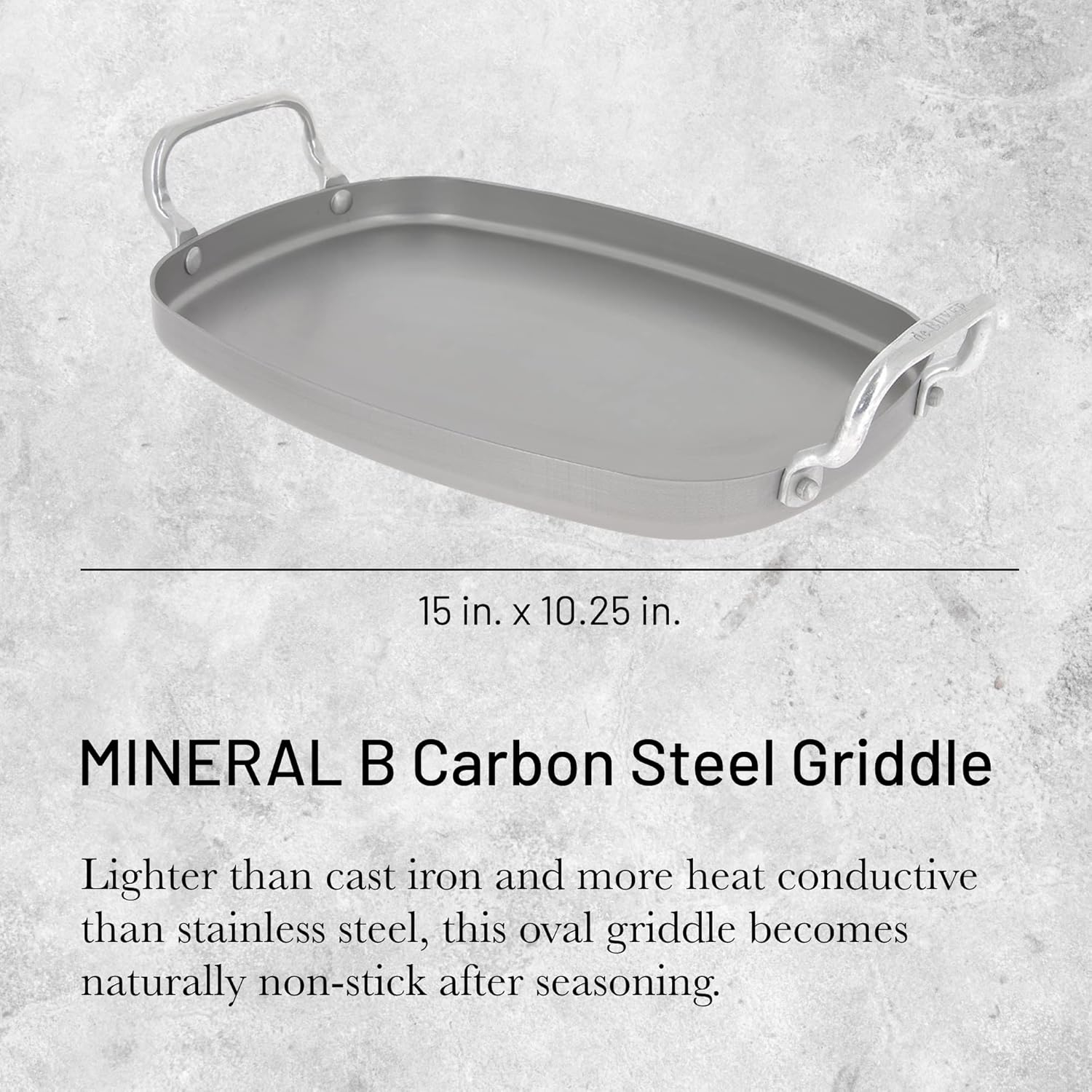 Mineral B Element Carbon Steel Induction Ready Griddle with Aluminum Handle