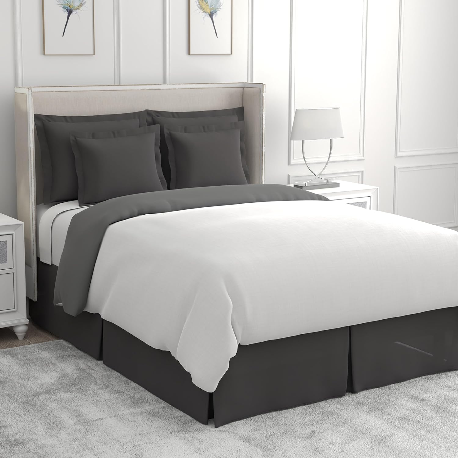 BedMaker's Wrap-Around, Never Lift Your Mattress Tailored Bed Skirt, 14" Drop Length, Gray, Twin