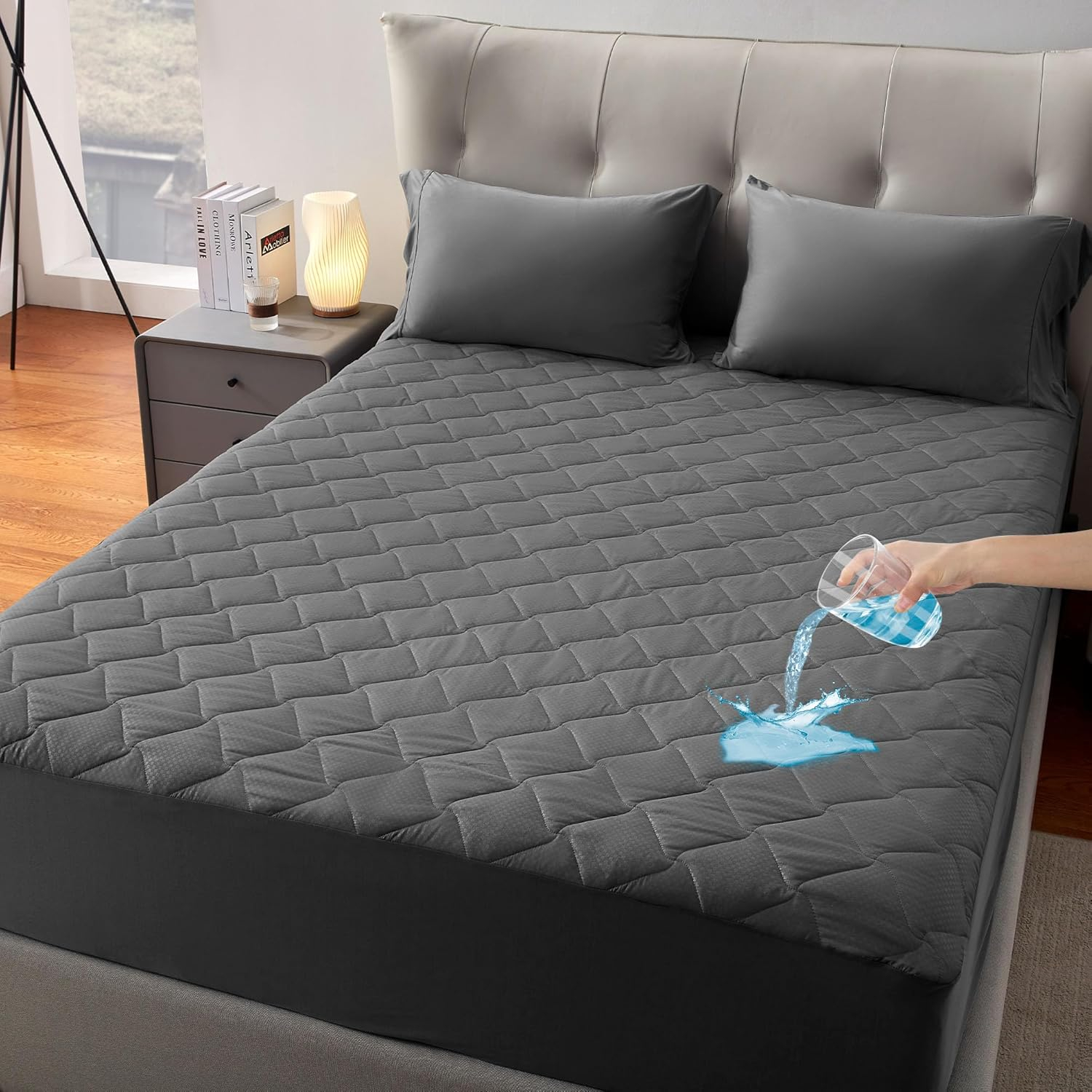 SLEEP ZONE Waterproof Mattress Protector Pad Full Machine Washable, Breathable Mattress Topper with Deep Pockets, All-Season Use, Hotel Quality (Full, Grey)