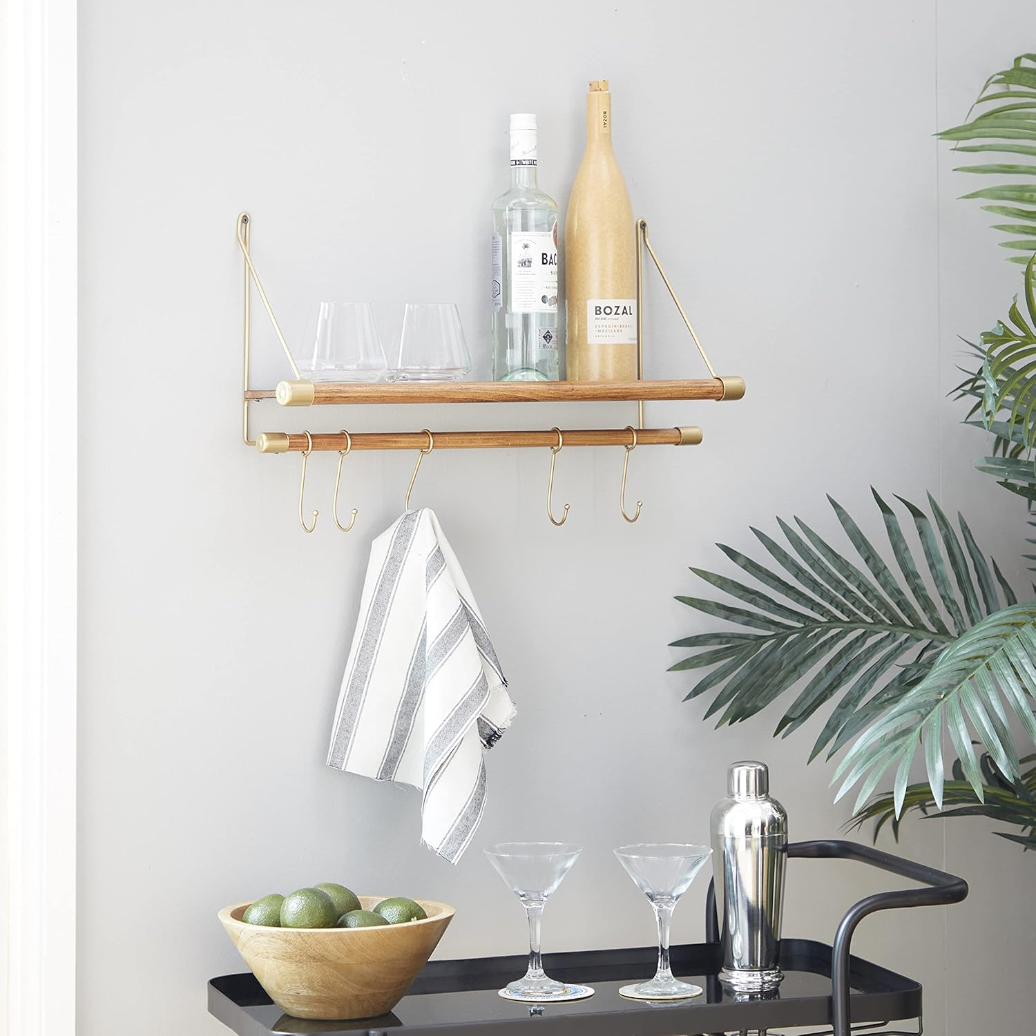 DecMode Gold Wood Contemporary Wall Hook