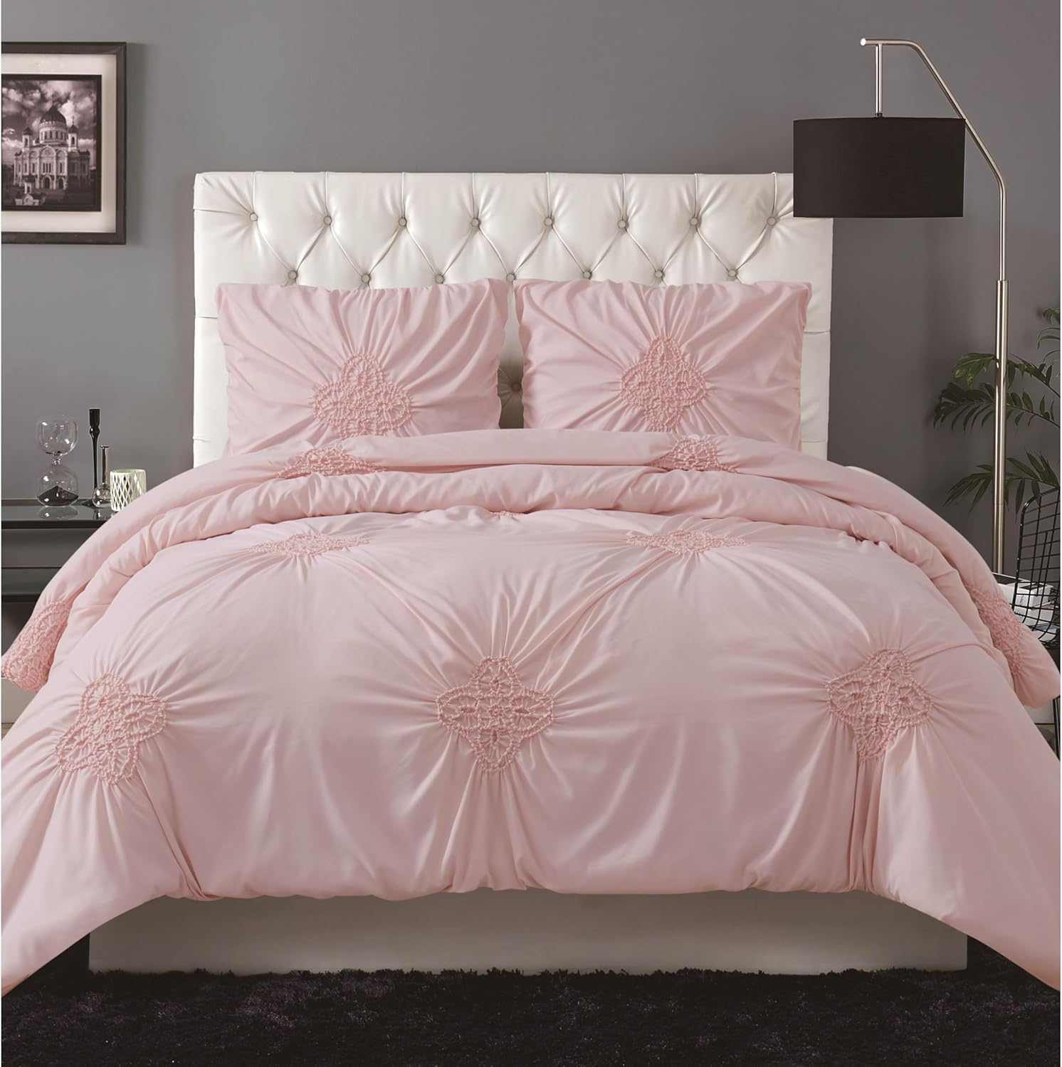 Christian Siriano NY Greorgia Rouched Duvet Set, Full/Queen, Blush Pink 3 Piece