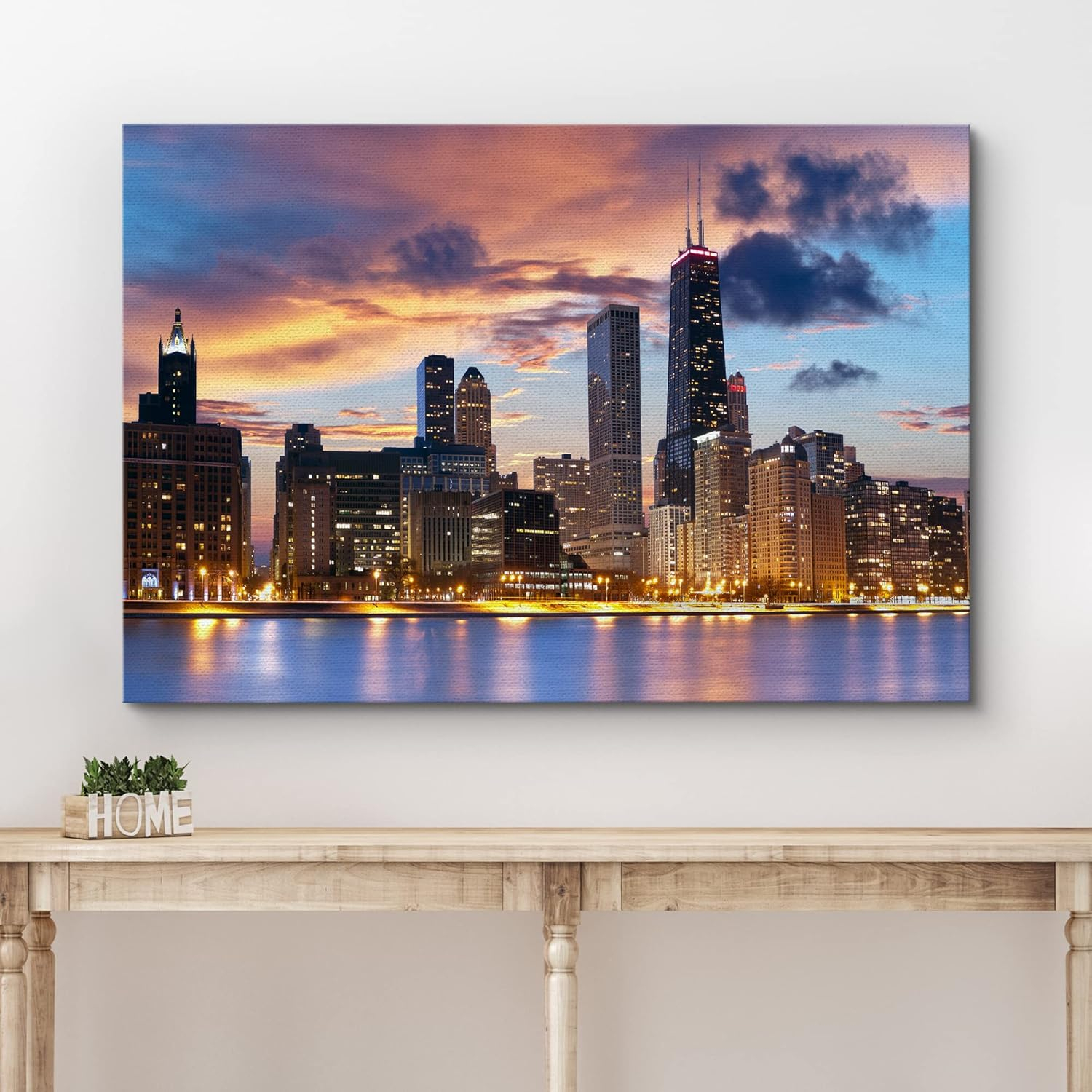 wall26 Canvas Print Wall Art Chicago City Sunset Night Skyline Architecture & Maps Cityscape Photography Realism Global Scenic Colorful Multicolor for Living Room, Bedroom, Office - 24"x36&q