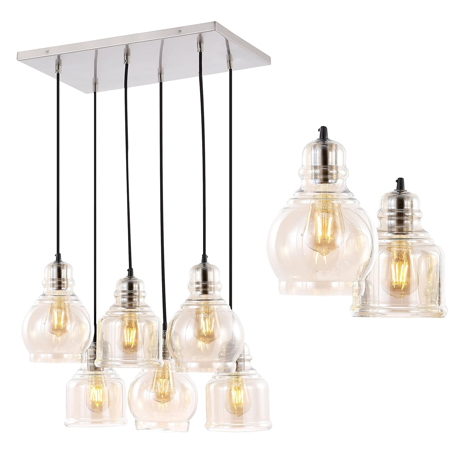 Sydney 18.88" 6-Light Bohemian Farmhouse Iron/Glass Cluster LED Pendant, Nickel/Champagne