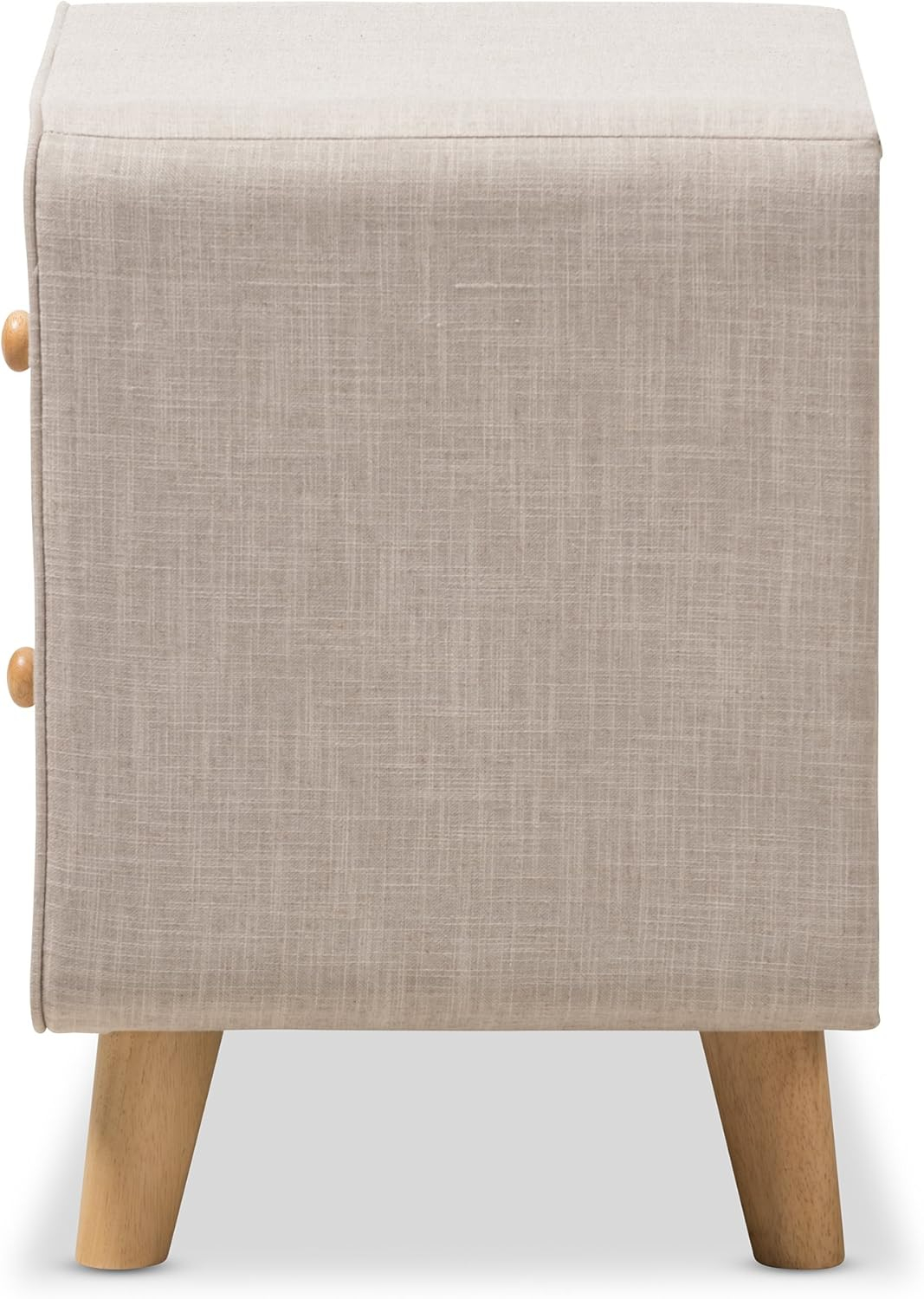 Baxton Studio Jonesy Mid-Century Beige Linen Upholstered 2-Drawer Nightstand