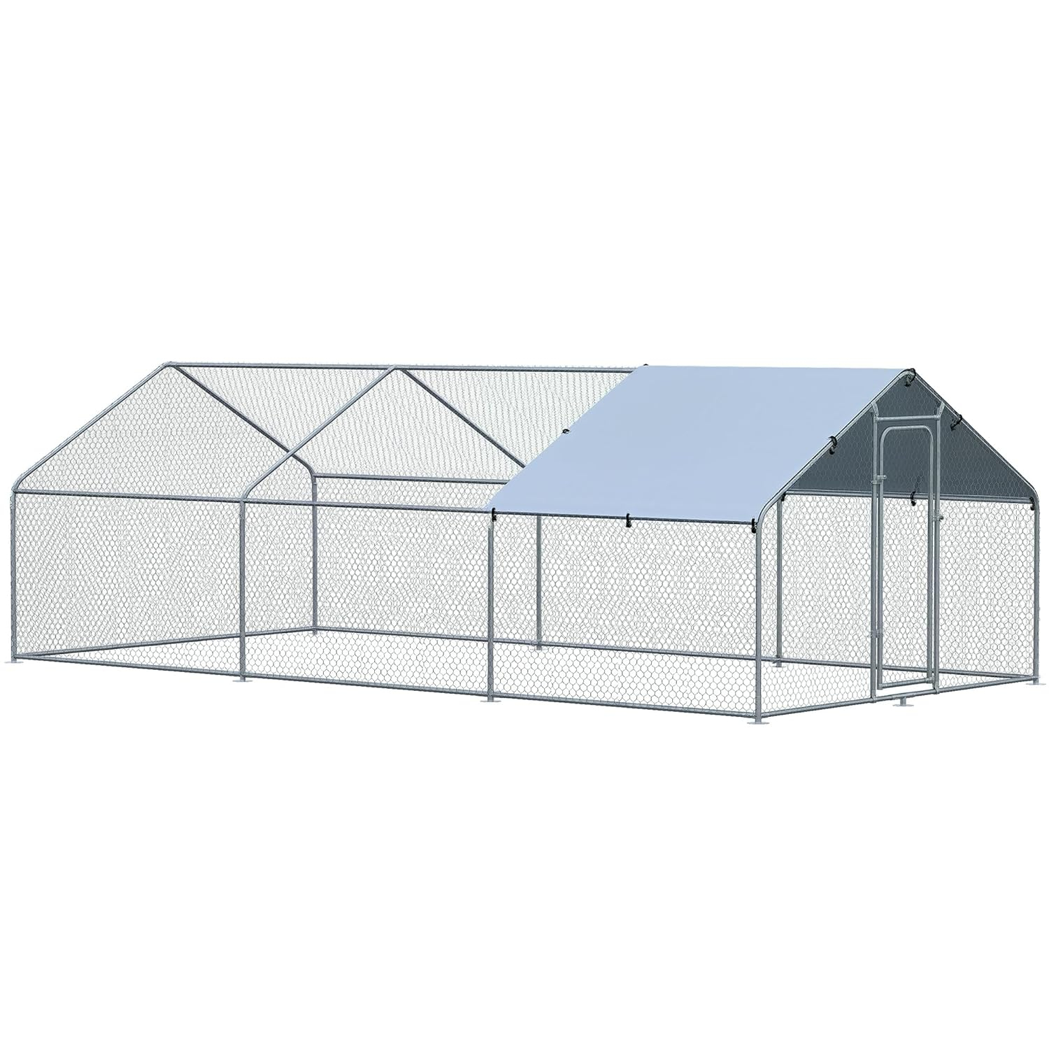 PawHut Large Chicken Coop Metal Chicken Run for Chickens with Waterproof and Anti-UV Cover, Spire Shaped Walk in Fence Cage Hen House for Outdoor and Yard Farm Use, 1" Dia, 23' x 6.6' x 6.4'
