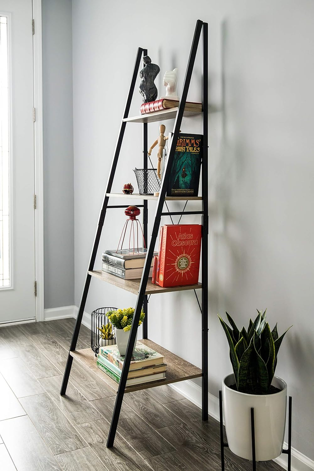 Tribeca Industrial A-Frame Ladder Shelf in Weathered Brown