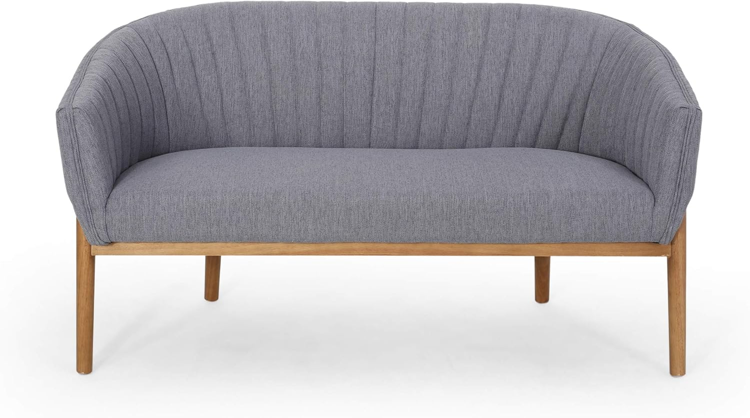 Deborah Mid-Century Beige Fabric Loveseat with Wood Legs