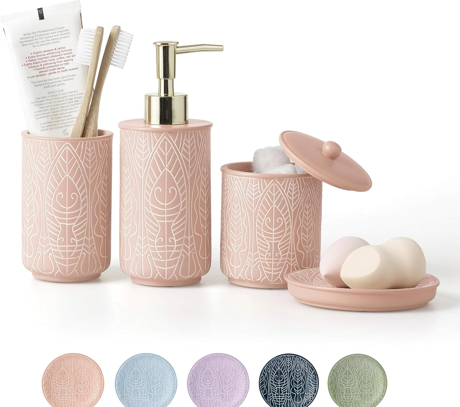 Premium Coral Pink Bathroom Accessories Set. Bathroom Set. Bathroom Decor. Accesorios para Baños. New Apartment Essentials. Toothbrush Holder and Soap Dispenser.