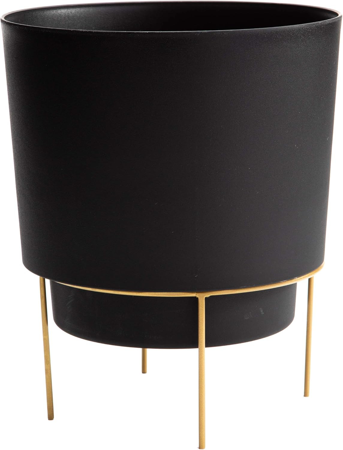 Bloem 10-in Hopson Modern Round Resin Planter with Gold Metal Stand - Black