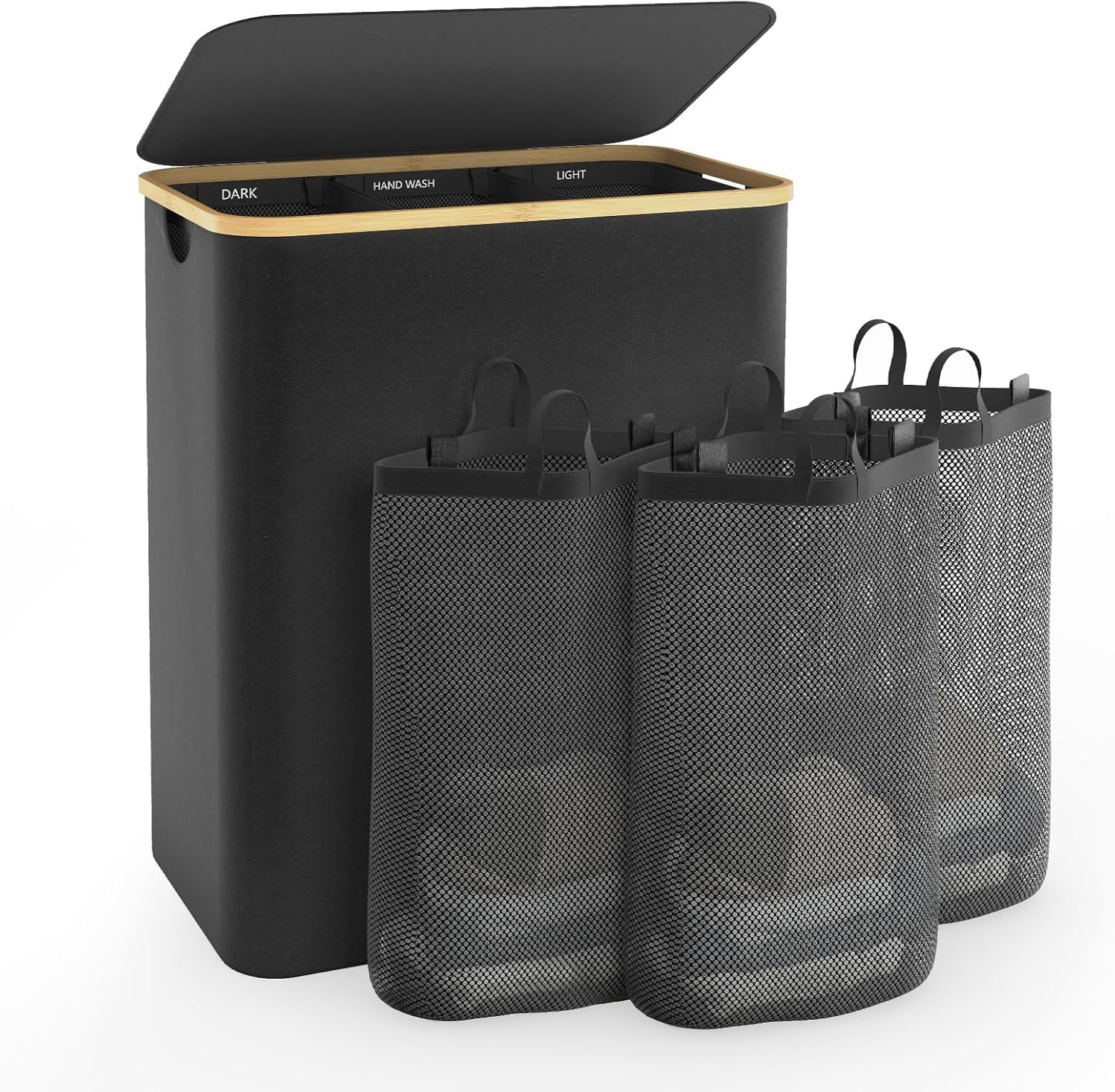 JASODI Laundry Hamper with Lid, 160L Extra Large Laundry Basket 3 Section Dirty Clothes Hamper for Laundry with Removable Laundry Bags