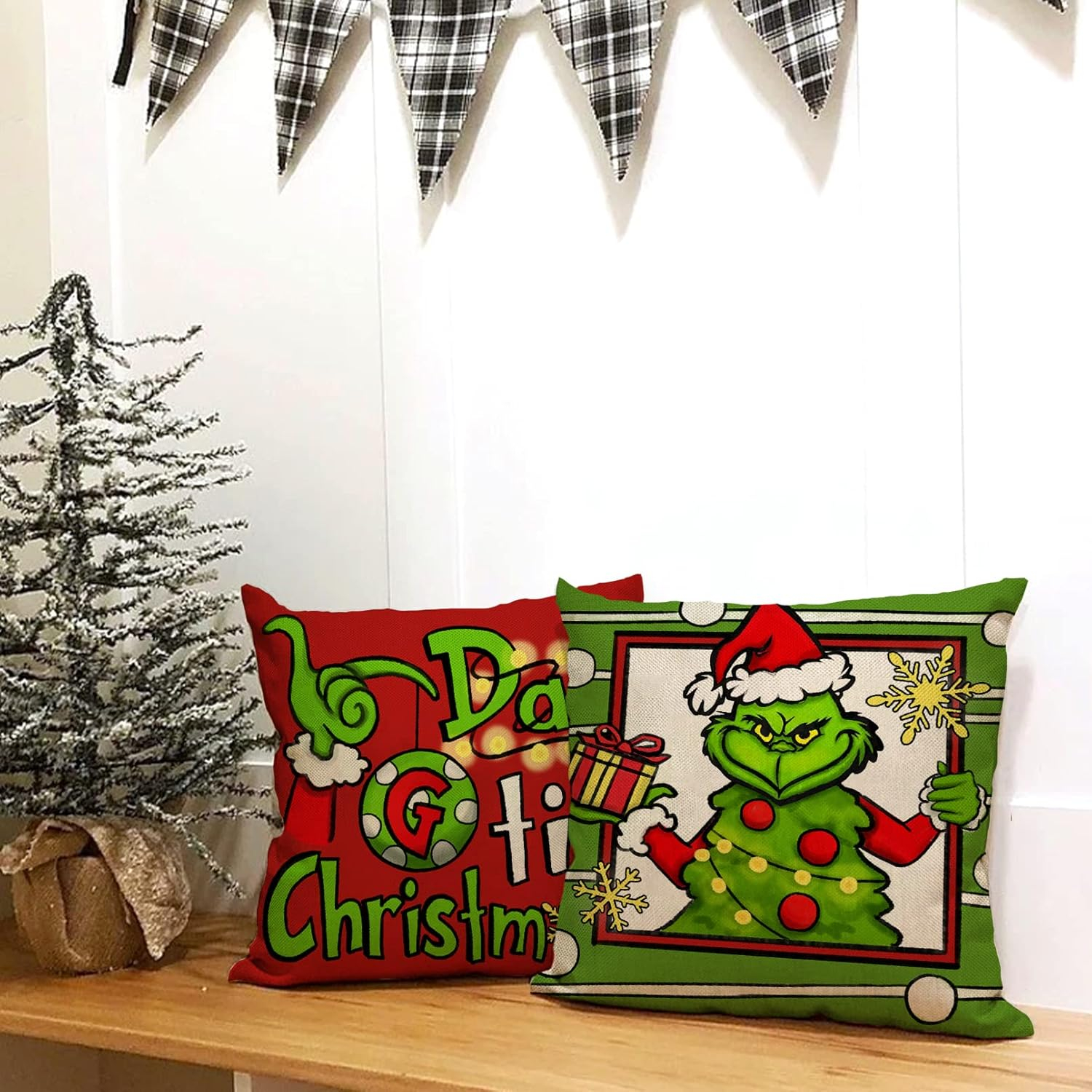 2025 Merry Christmas Decorative Throw Pillow Covers, Xmas Santa Tree Snowflakes Gifts Home Decoration, Winter Holiday Cushion Case for Sofa Couch Decor Cotton Linen 18 x 18