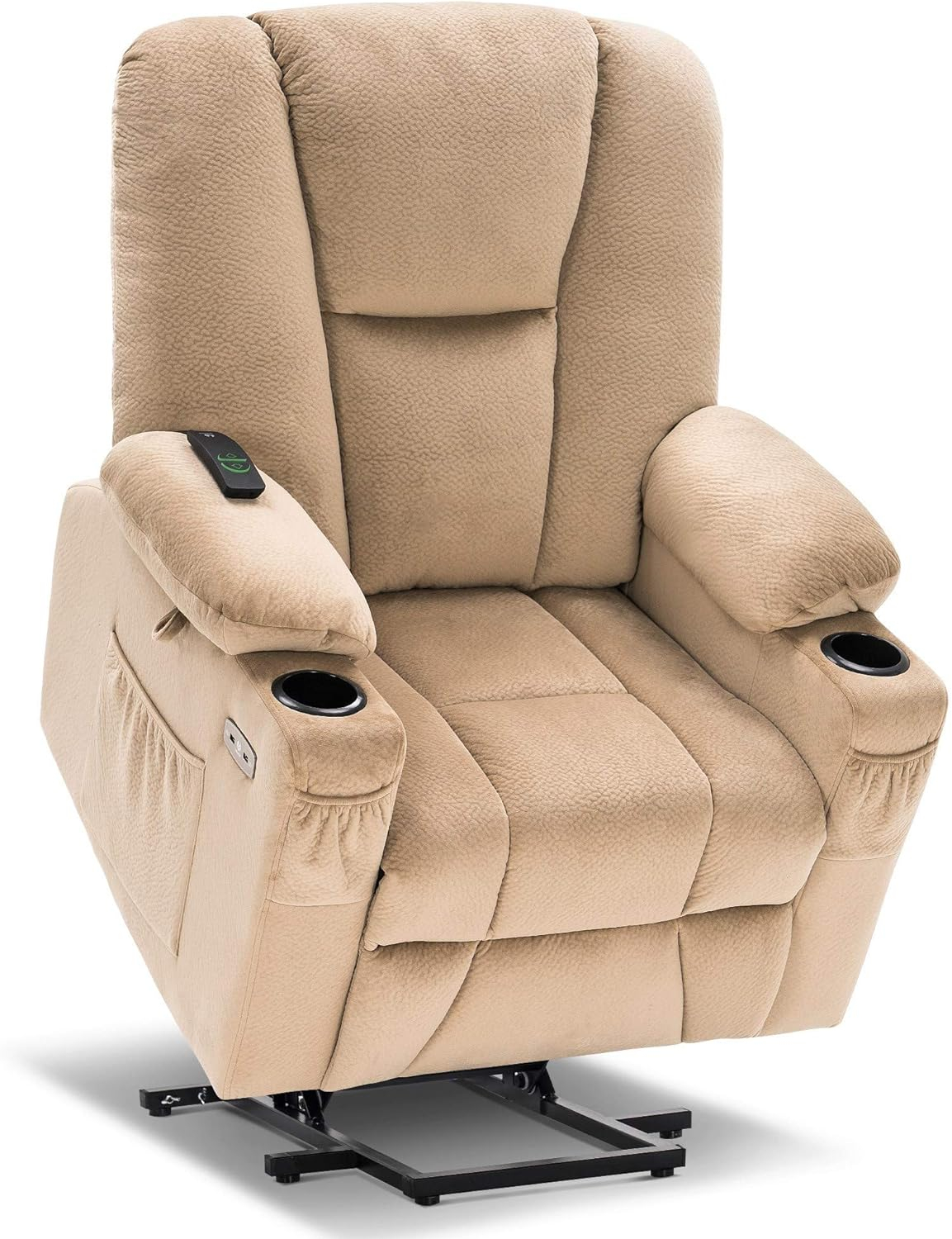 MCombo Electric Power Lift Recliner Chair with Extended Footrest for Elderly People, 3 Positions, Hand Remote Control, 2 Cup Holders, USB Ports, Faux Leather 7507 Black