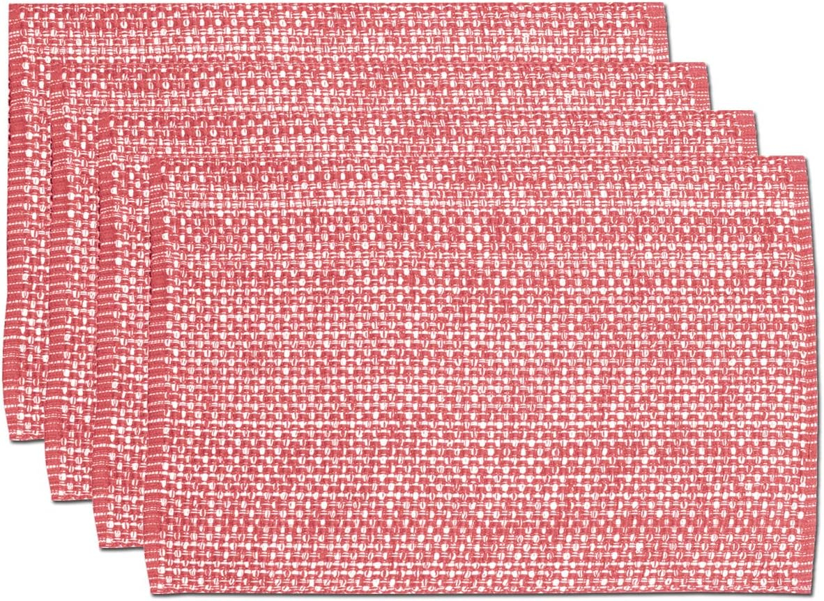 Sweet Home Collection 100% Cotton Placemats for Dining Room Rectangle Two Tone Woven Fabric 13" x 19" Soft Durable Table Mat Set, Set of 4, Pink