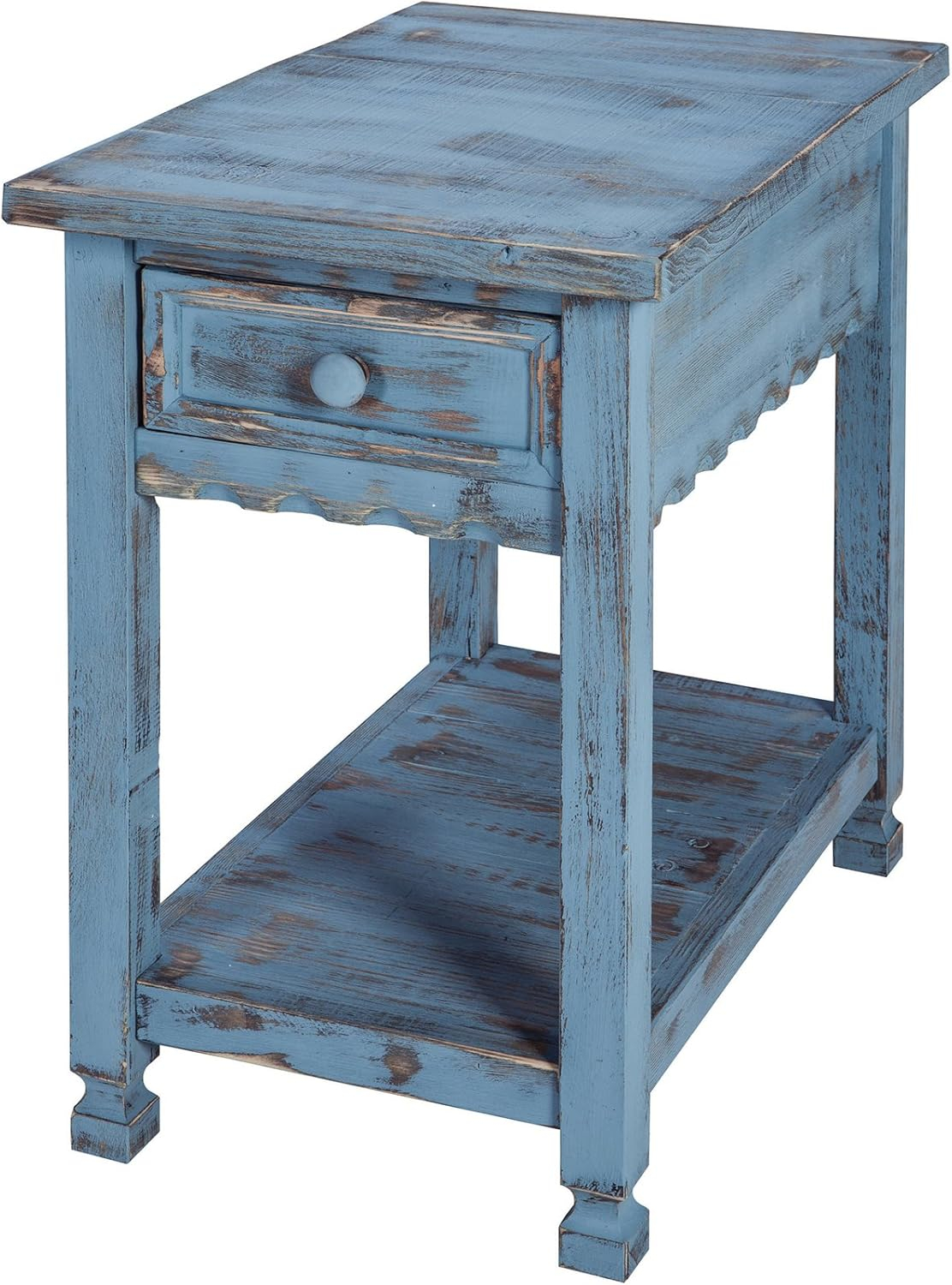 Alaterre Furniture Country Cottage Chairside End Table with 1 Drawer and 1 Shelf, Square Turned Legs, Farmhouse Style for Living Room, Antique Blue Finish