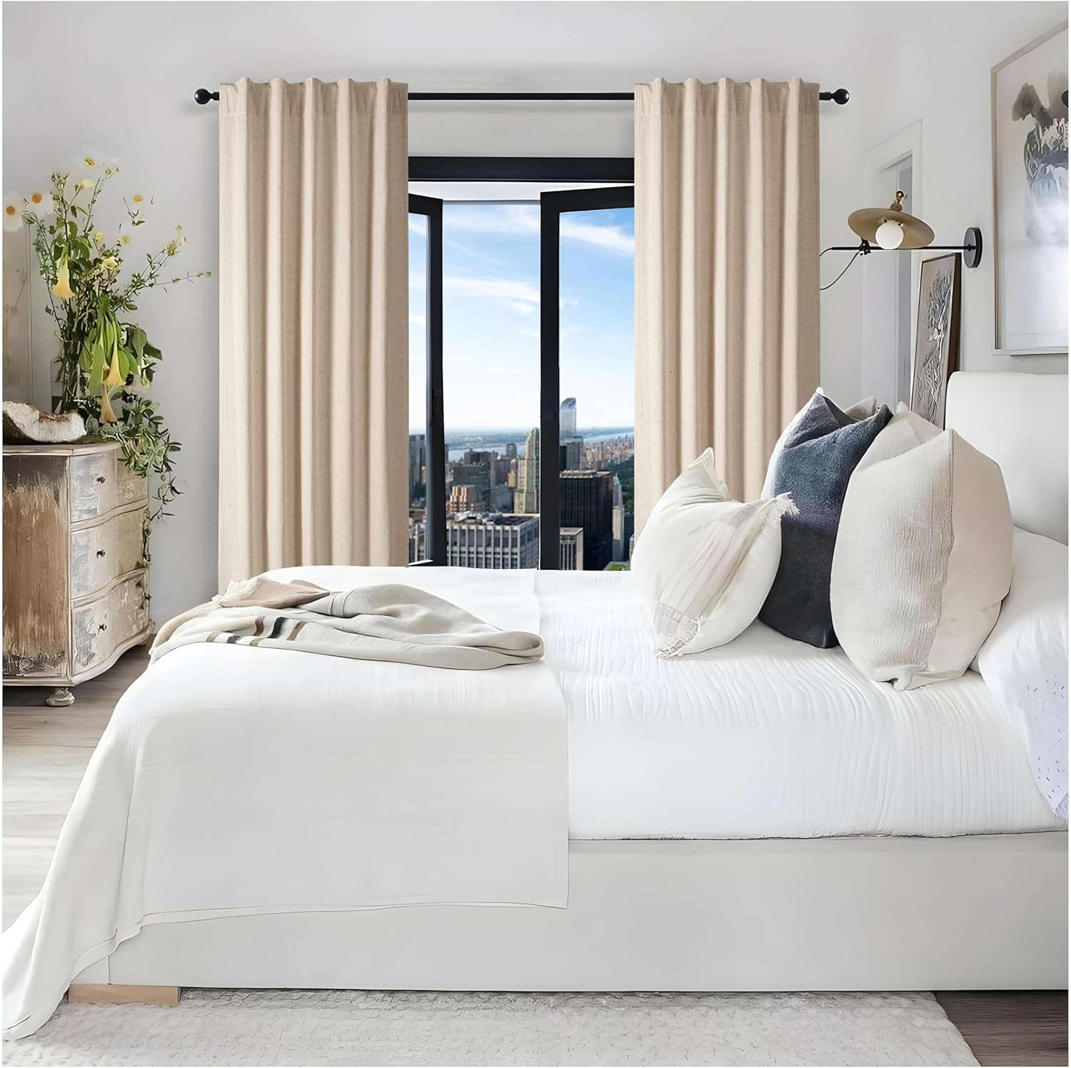HOMIDATE Natural Linen Curtain Panels for Living Room & Bedroom 96 Inch -Set of 2,50x96 Inch Flax Linen Drapes,Lightweight Cotton Linen Curtains for Modern Home Decor
