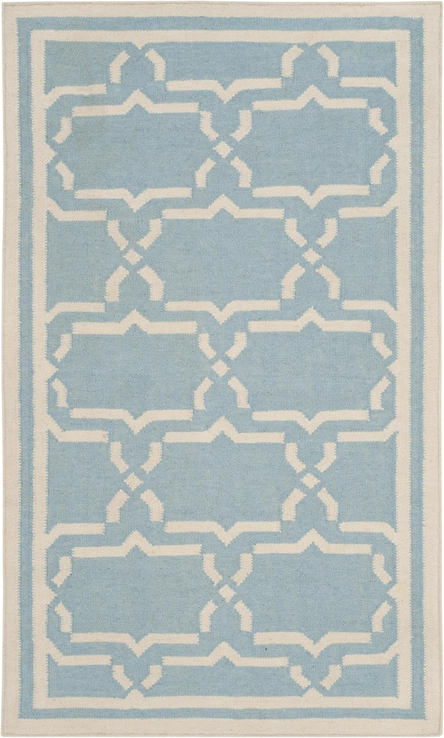 SAFAVIEH Dhurrie Myles Geometric Moroccan Wool Area Rug, Light Blue/Ivory, 3' x 5'
